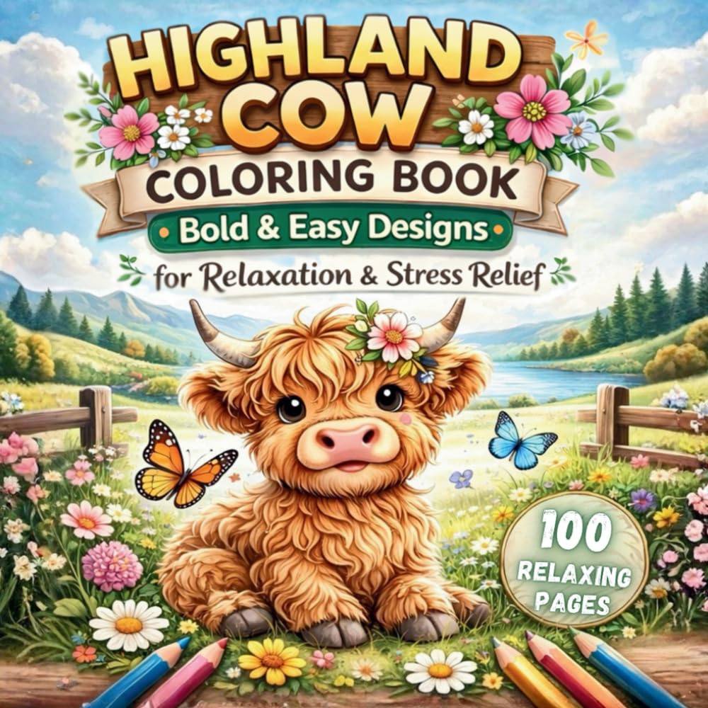Highland cow: Coloring Book for Kids and Adults