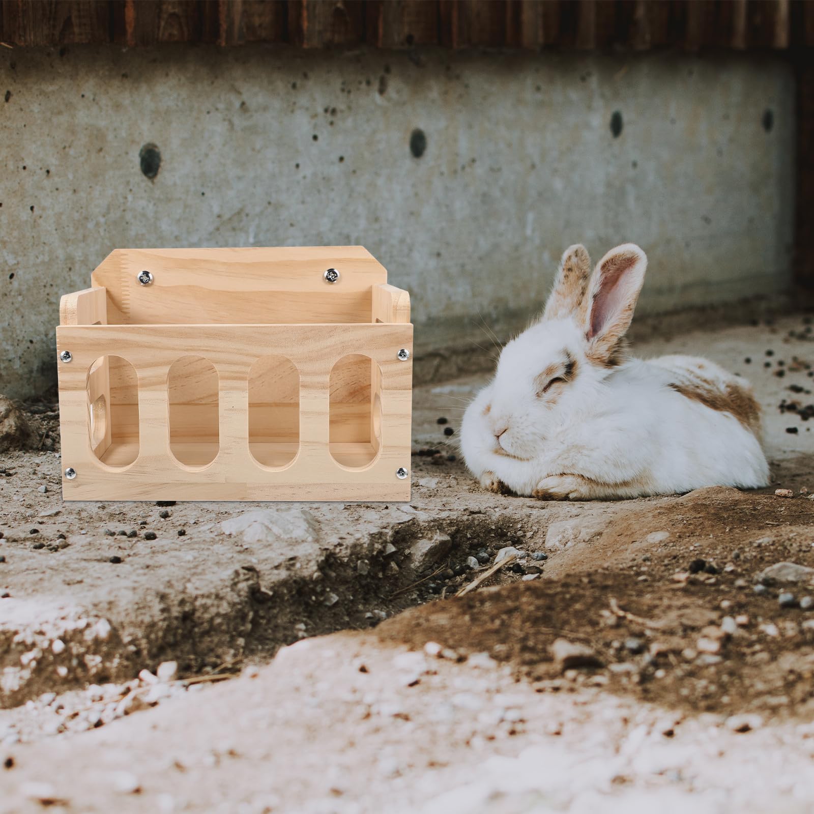 jojofuny Mangiatoia per Conigli Mantiene Cibo e Ordinato in Legno Khaki, Facile da Installare per Gabbie di Domestici