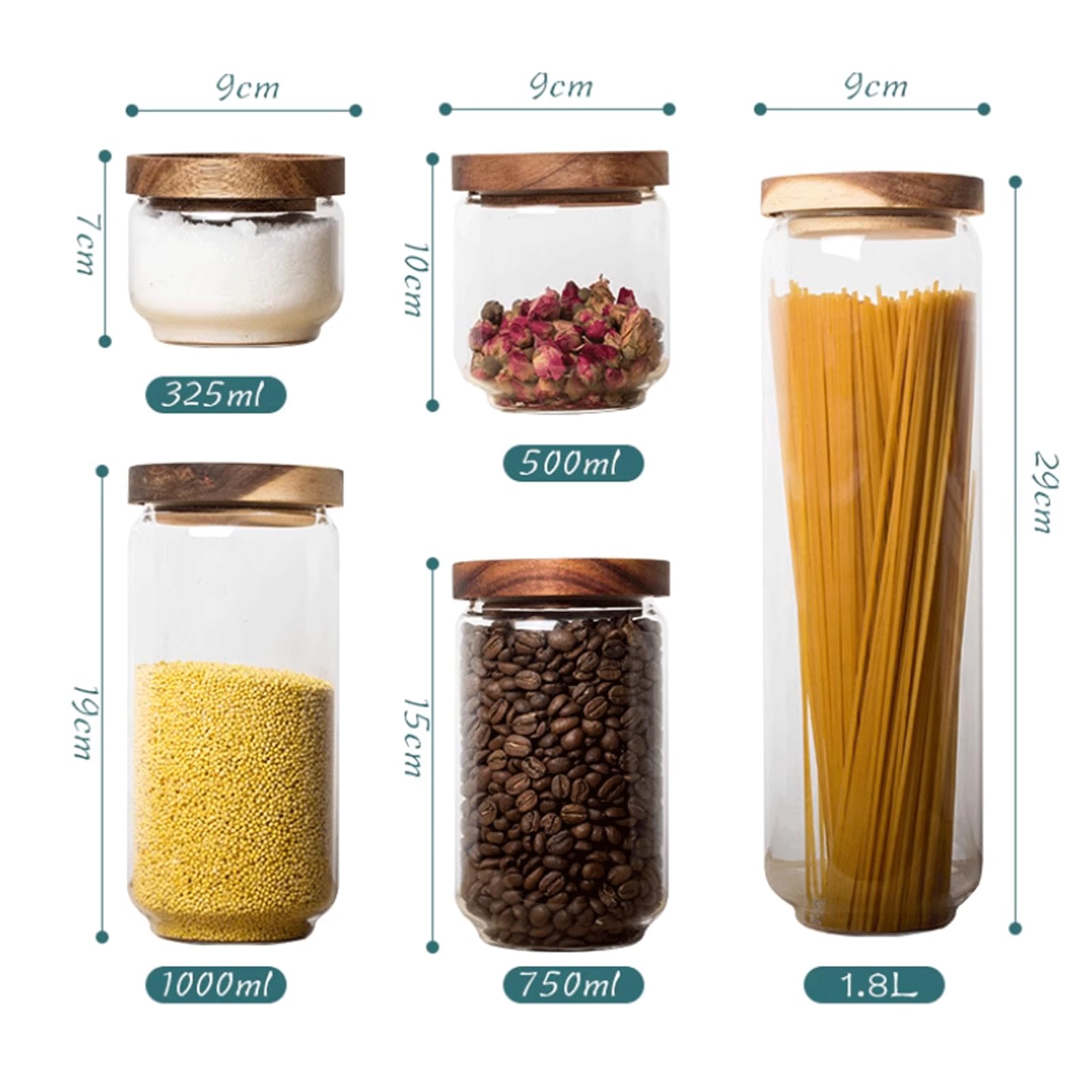 Barattolo di stoccaggio, barattolo di tè Contenitore di farina di vetro Contenitori for alimenti Barattolo di tè con coperchio in legno Contenitore for cereali Bottiglia sigillata for biscotti Baratto