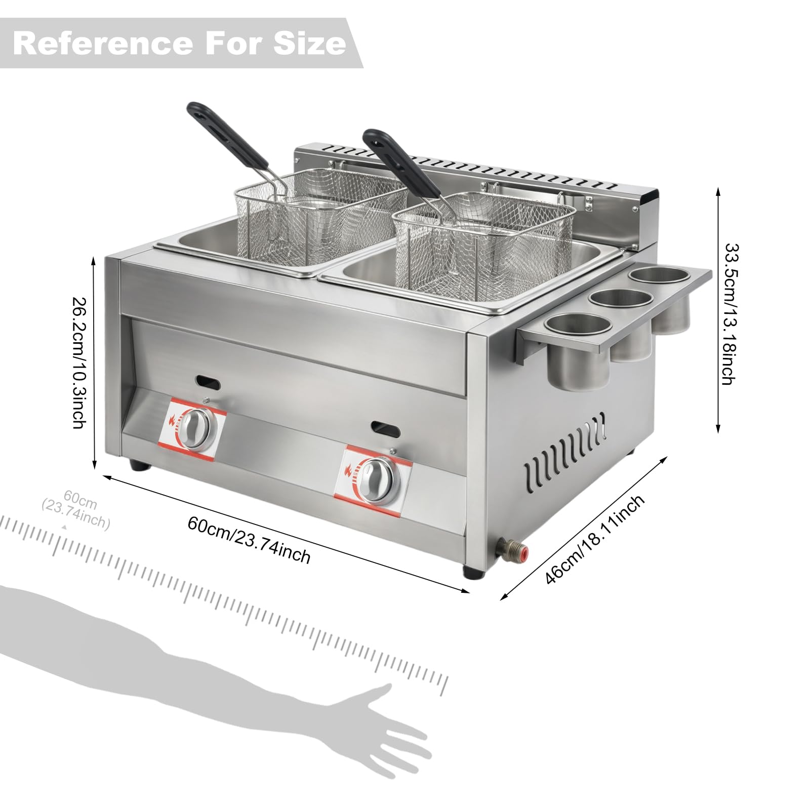 Podwójna frytkownica gazowa, 2 x 6 l, ze stali nierdzewnej