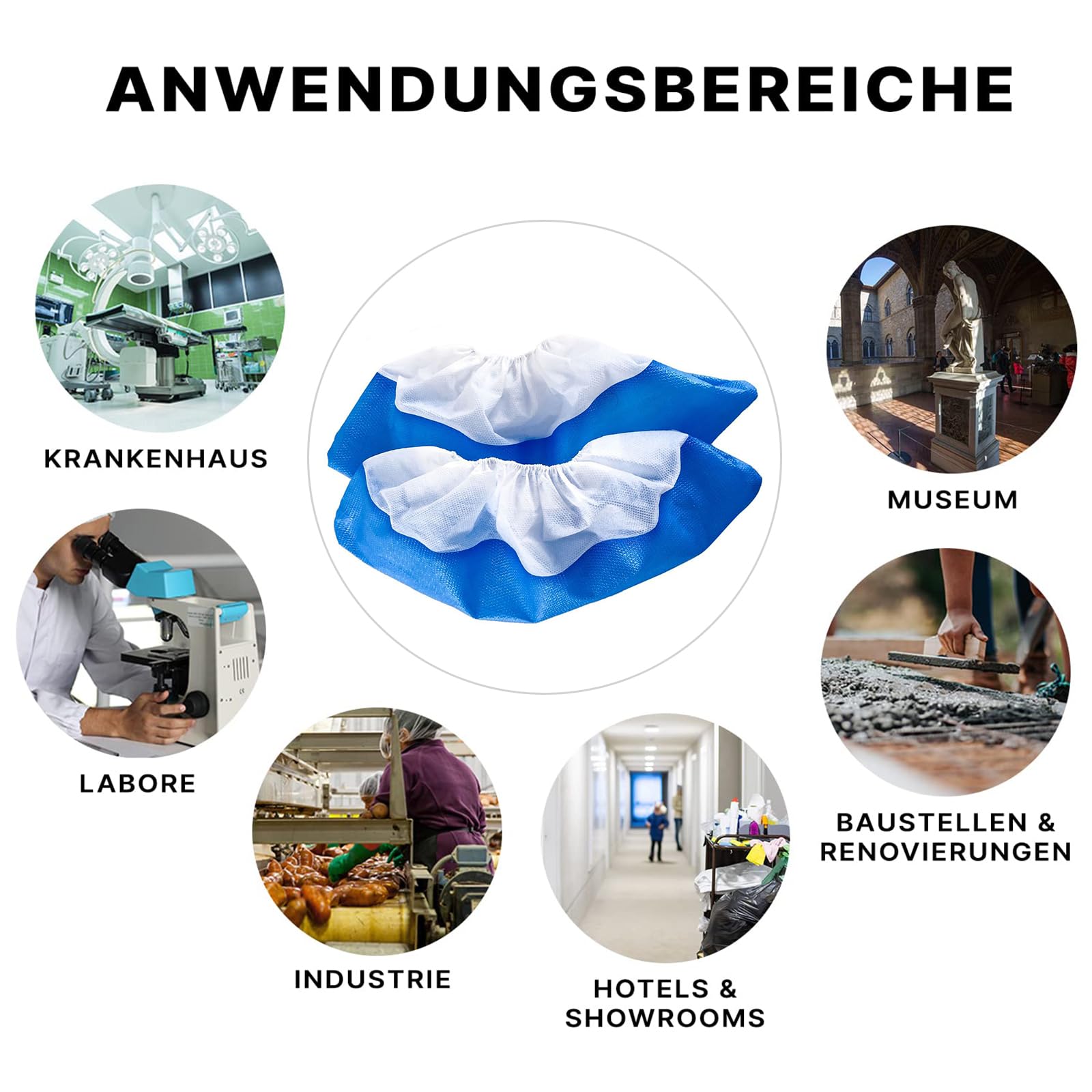 50 x Couvre-chaussures jetables, Couvre-chaussures réutilisables, CPE+PP Couvre-chaussures antidérapant imperméable, bleu/blanc Couvre-chaussures élastiques pour toutes les tailles (9,9g)