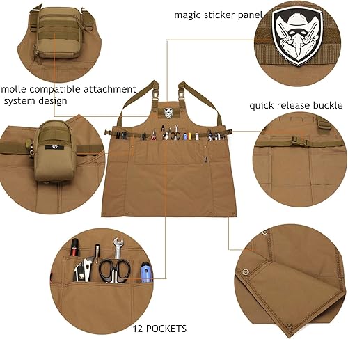 Miniatura 6 de Delantal táctico para barbacoa al aire libre, duradero, para acampar, barbacoa, cocina, parrilla, delantal de trabajo para hombres con múltiples