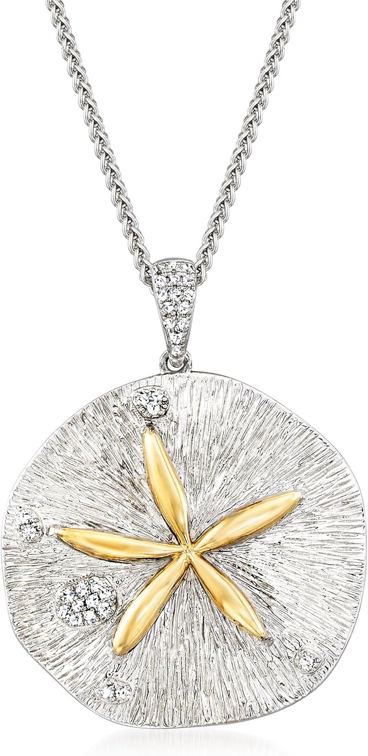 Ross-Simons 0.10 ct. t.w. Diamond Sand Dollar Pendant Necklace in Sterling Silver and 14kt Yellow Gold