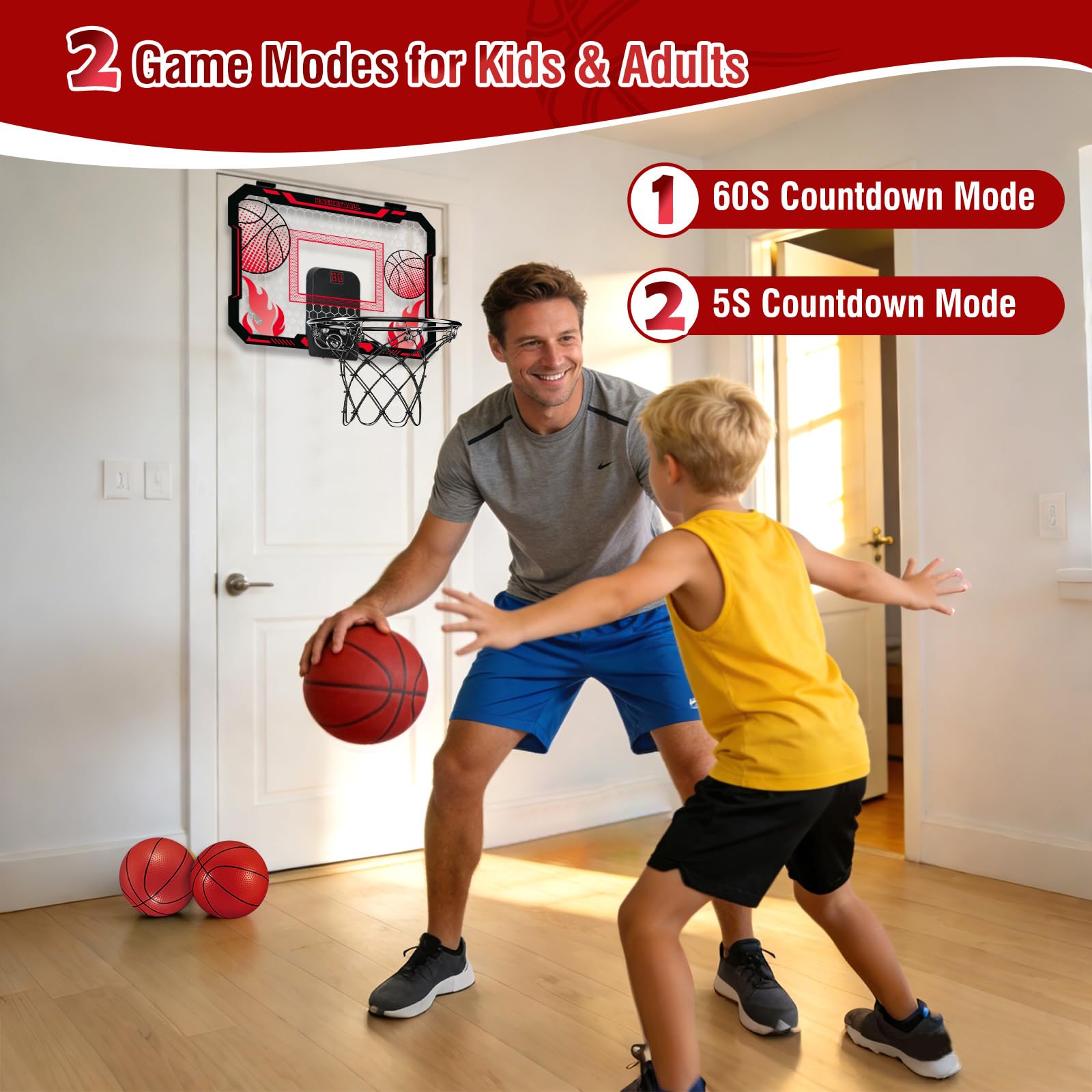 VROGTIK Canasta de baloncesto interior para niños, mando a distancia, soporte sobre la puerta, marcador - regalos para niños y niñas de 4 a 12 años