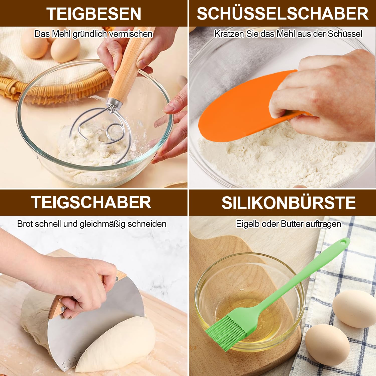 Komplettes Gärkörbchen Sauerteig Starter Set, 2 Gärkorb (25cm Ovale & 23cm Runde), 900ML Sauerteig Glas Set, Brotbackzubehör kit, Brot Backen Zubehör für Anfänger, Erfahrener Bäcker
