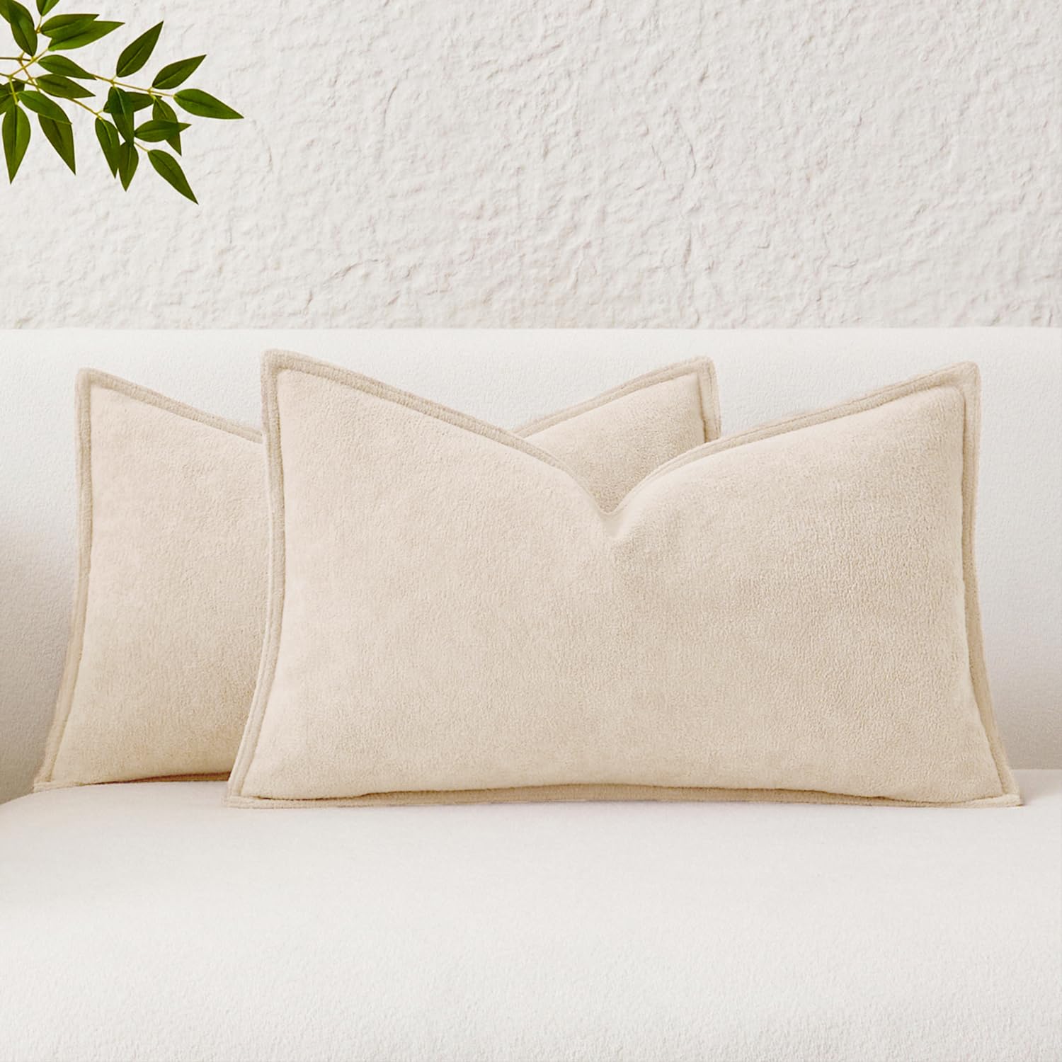 Kevin Textile Cushion Covers 30x50cm Spring Waterproof Decorative Pillow Covers Pack of 2 Soft Boucle Textured Lumbars Cushions Elegant Accent Pillows for Couch Sofa Bed Indoor Outdoor, Beige — image 1