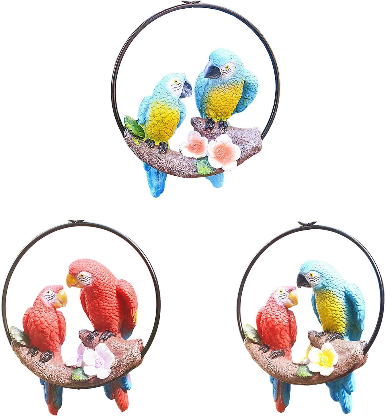 ordinarYone Small Iron Rings Macaw Parrots Hanging Ornament with Simulation Detail Garden Yard Decoration For Indoor And Outdoor Use