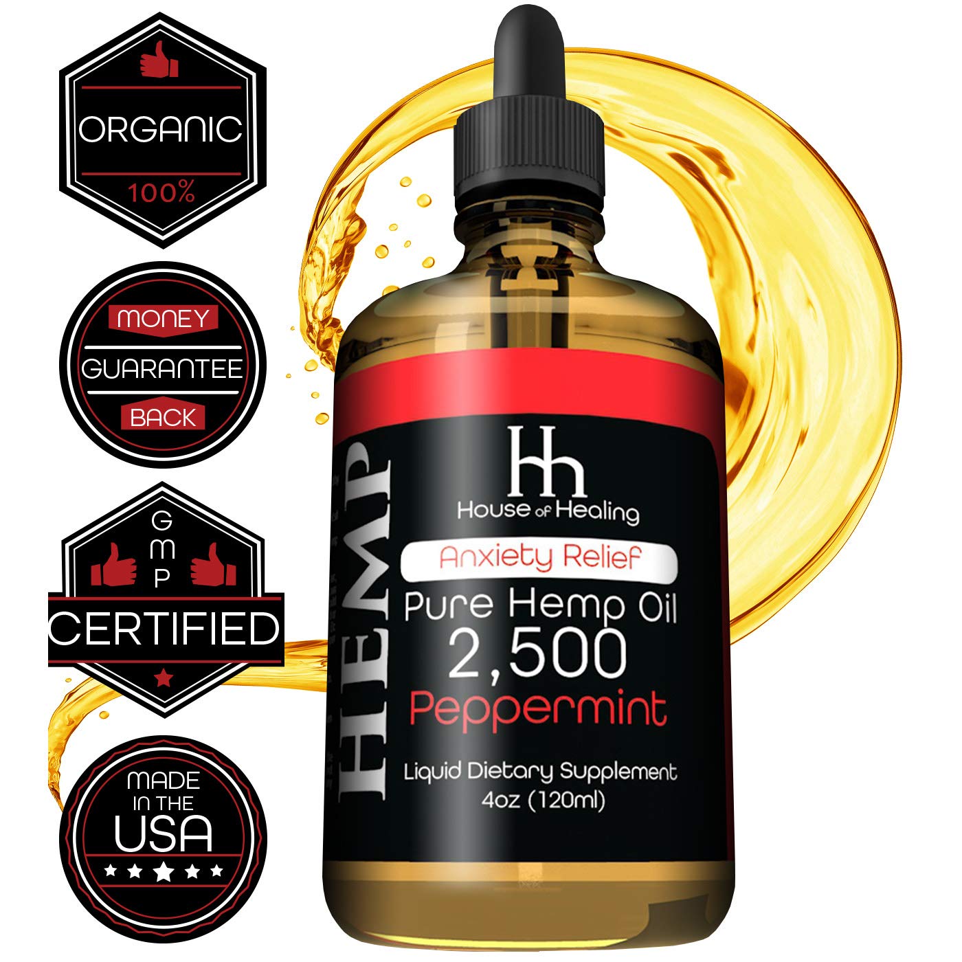 Hemp Oil : 2,500mg 4 fl oz : May Help with Joints, Hair, Nails, Skin & More : Rich in Omega 3,6,9 : Peppermint Flavor