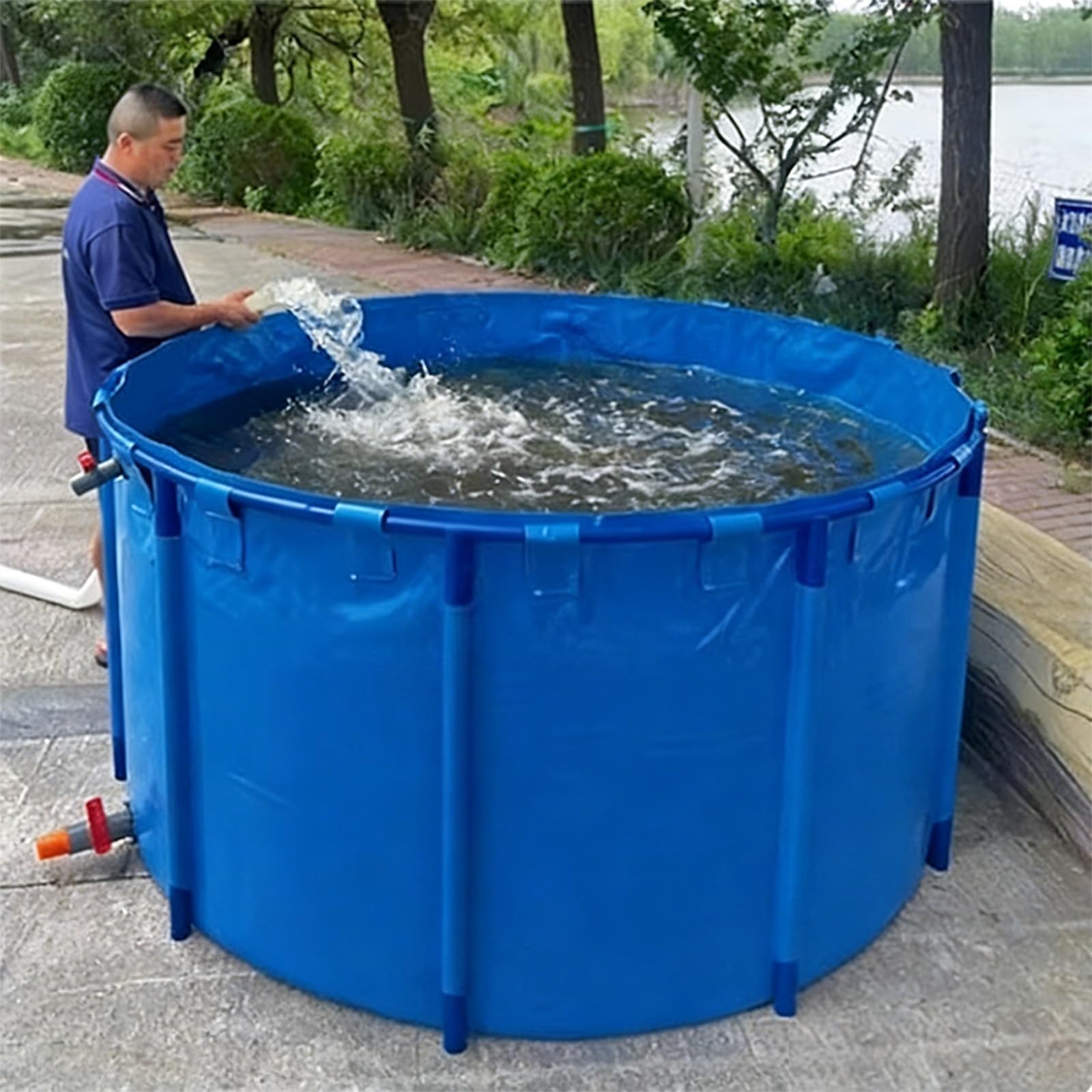 LZMZMQ Piscina Fuori Terra/Telaio Acciaio Piscina per Famiglie Portatile/albercas per Adulti, Piscina di Acqua Salata, Laghetto di Stoccaggio Circolare di Grande capacità(1.5X0.8M/1400L/370GAL)