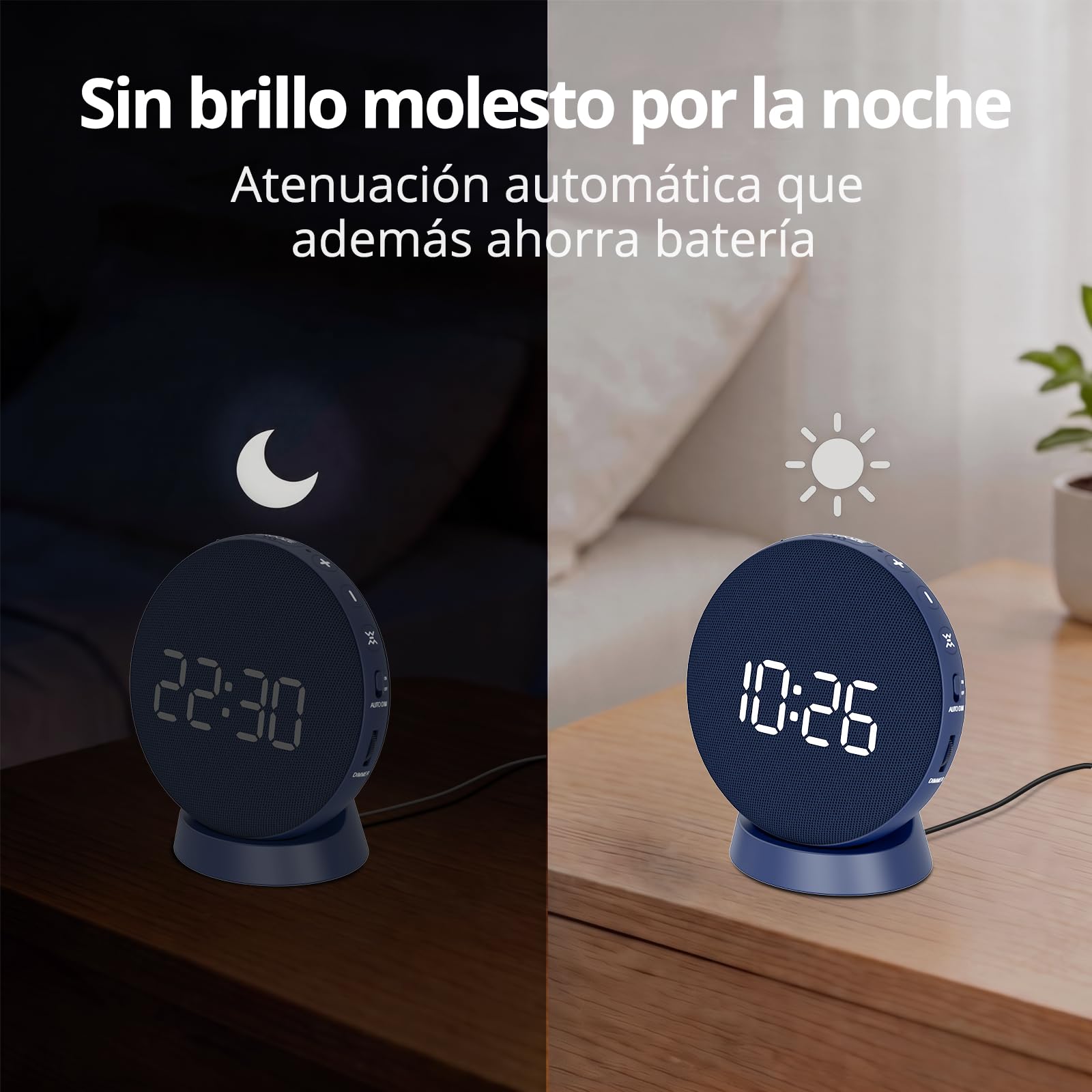 REACHER Despertador vibratorio para dormilones, Despertador Fuerte para Dormitorio, Alarma vibratoria bajo la Almohada, atenuación automática, sin Cables y Recargable, Ideal para sordos