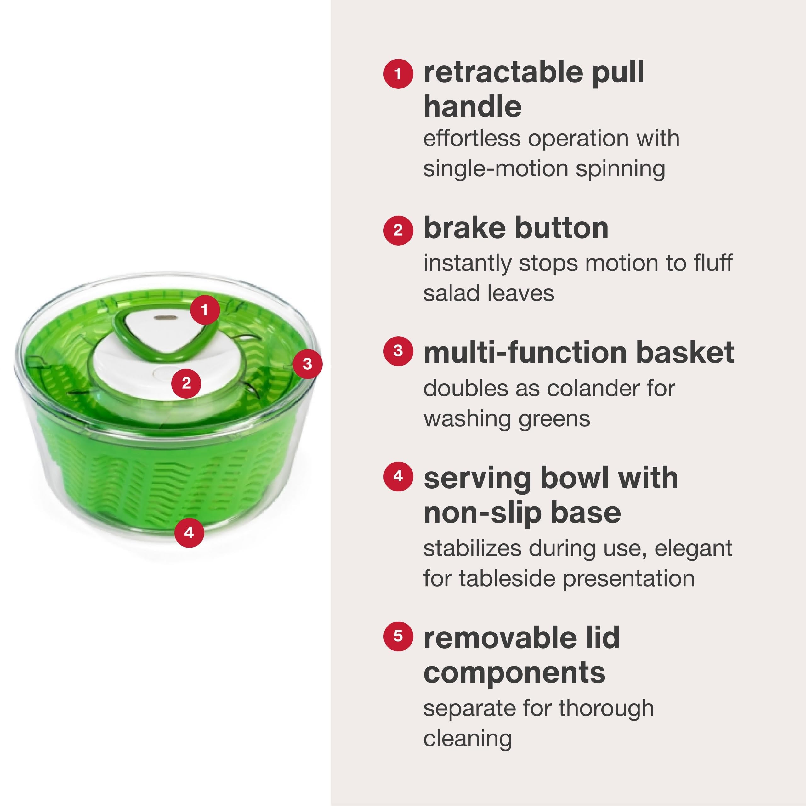 Zyliss Easy Spin 2 Centrifugadora de Lechuga, Grande, Plástico, Verde, Escurridor Para Ensaladas y Verduras, Apto Para Lavavajillas, 5 Años de Garantía, E940012