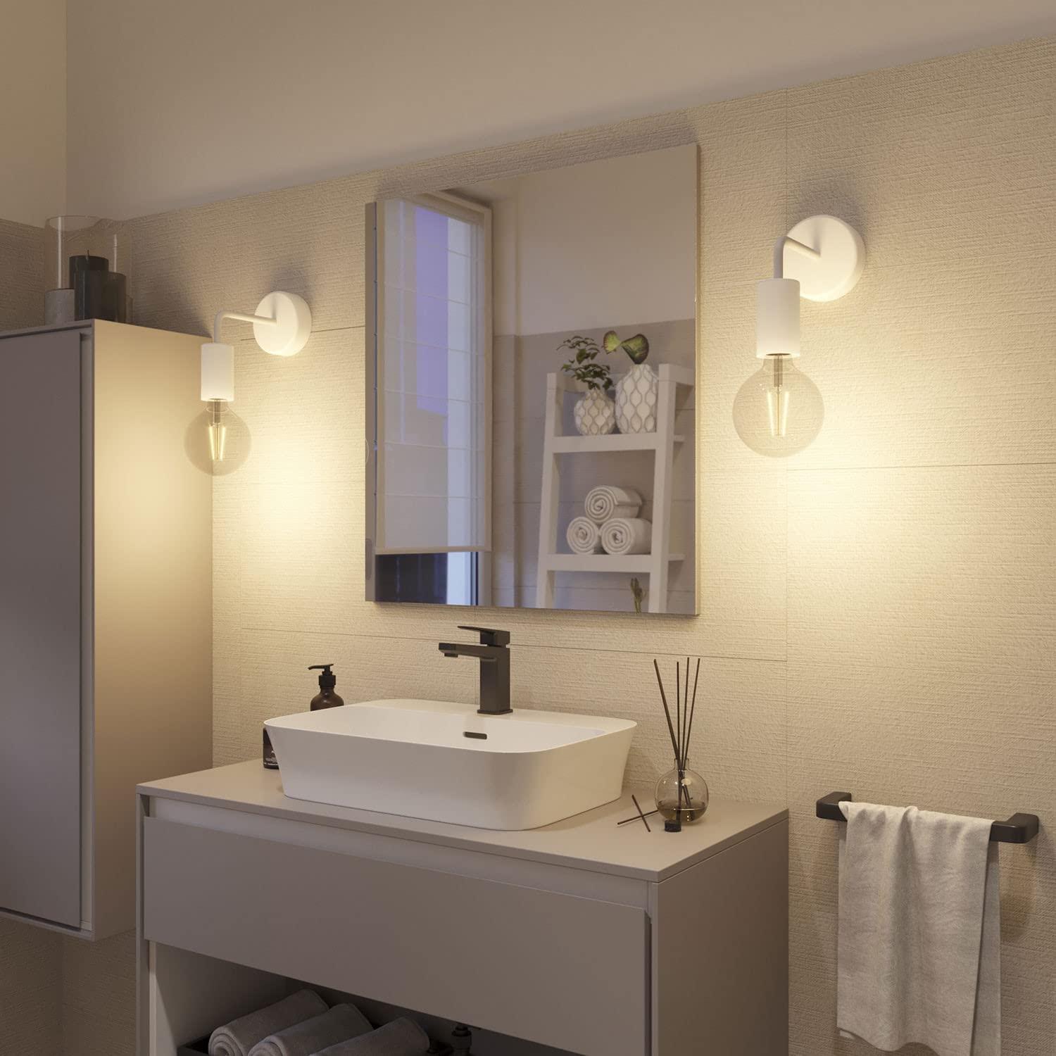 creative cables Fermaluce EIVA ELEGANT con estensione a L, rosone e portalampada IP65 waterproof - Con lampadina, Bianco