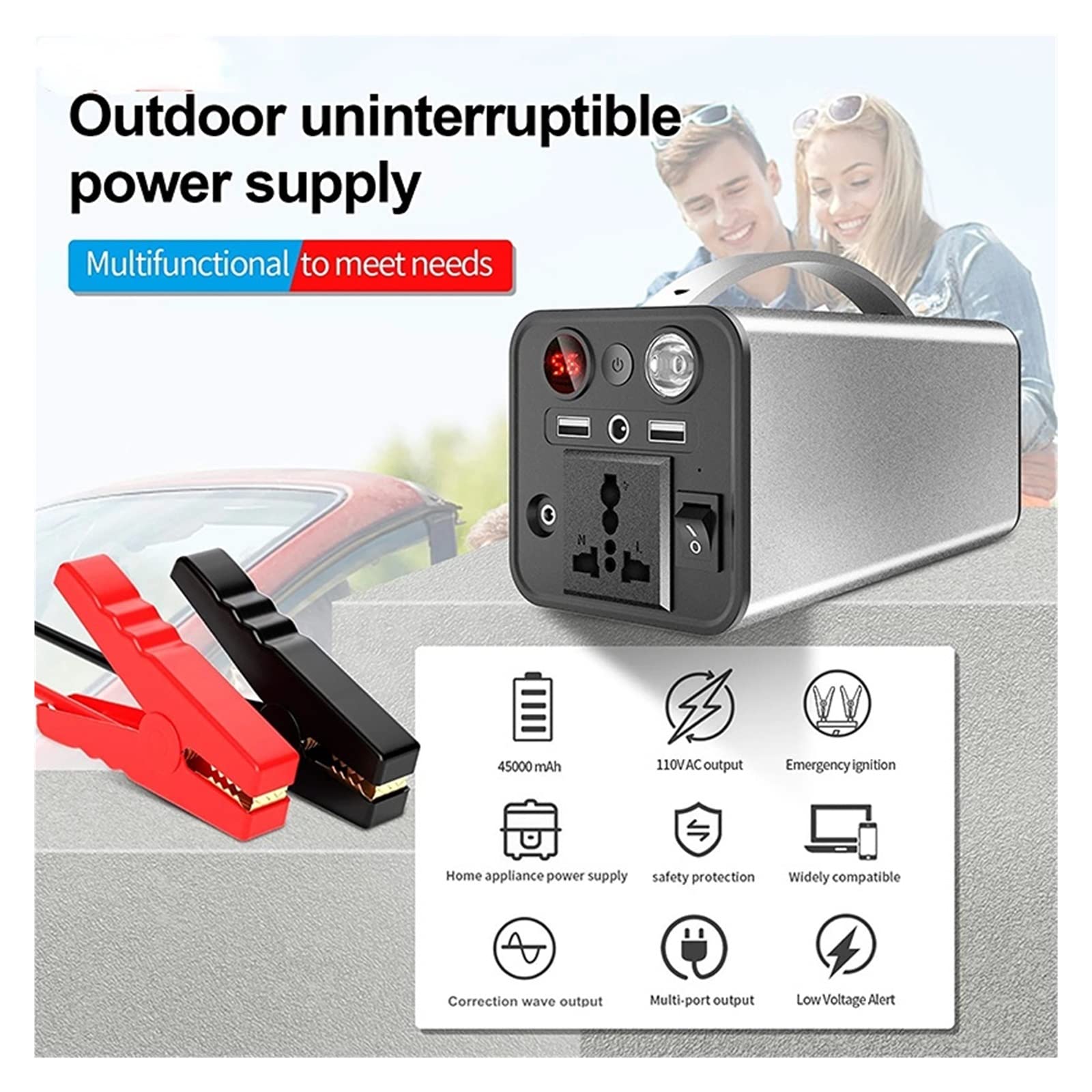 PROPFE 220V 180W Power Bank Générateur Solaire 110V 45000mAh USB C AC Alimentation par Batterie Externe pour Camping en Plein air (Color : 45000mah Black, Size : 110V)