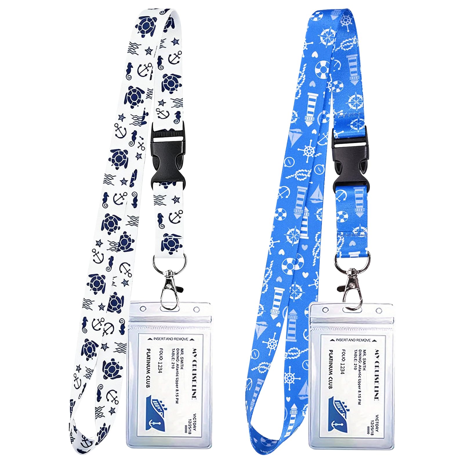 2 Pcs Cruise Lanyard with Card Holder, Waterproof Clear Cruise Ship Lanyards, Detachable Cruise Card Holder for All Cruise Ship Key Cards – Cruise Essentials (Blue and White)
