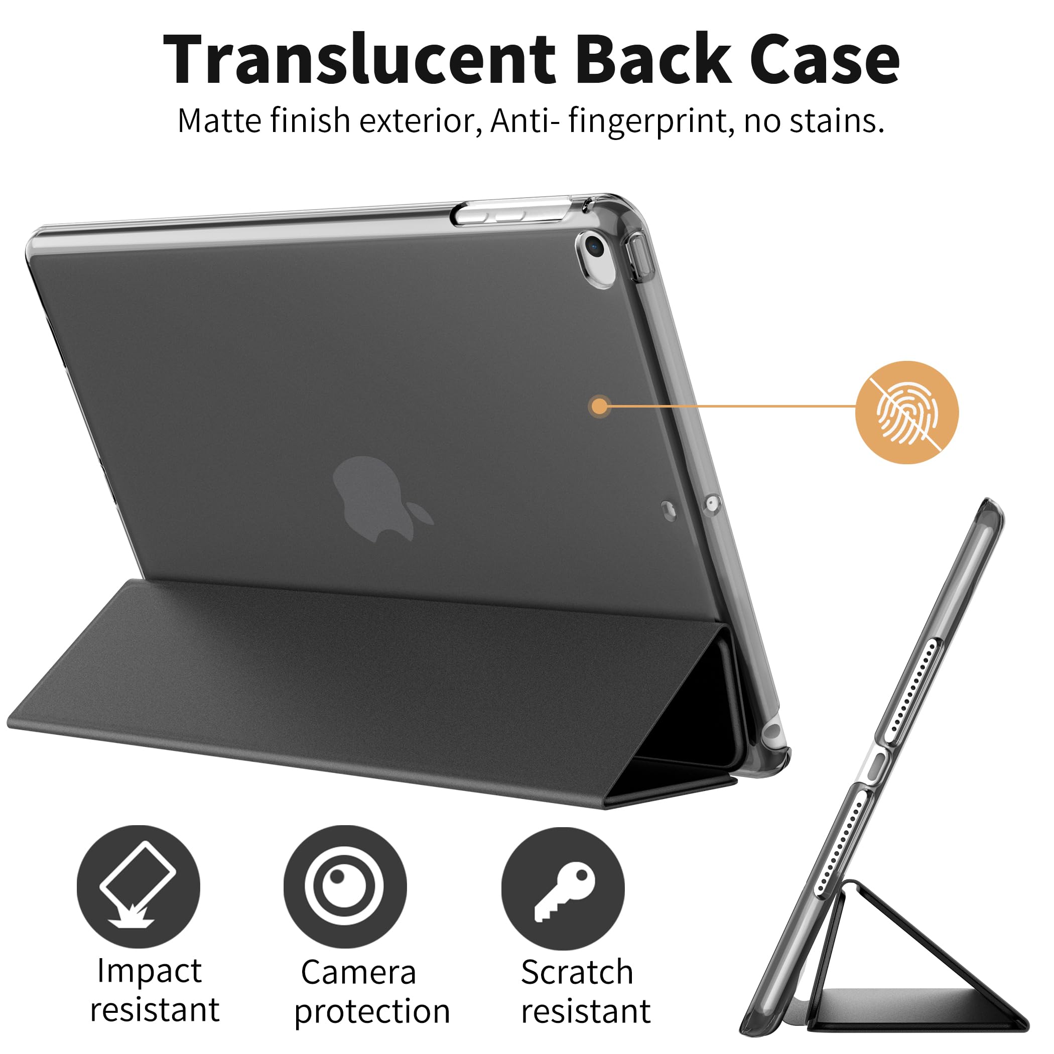 EasyAcc Cover Custodia Compatibile con iPad 9.7 2018 iPad 6 Gen /2017 iPad 5 Gen, iPad Air 1/2, Custodia Protettiva Tripla Ultra Sottile Leggera con Retro Smart Cover per iPad 9.7, nero