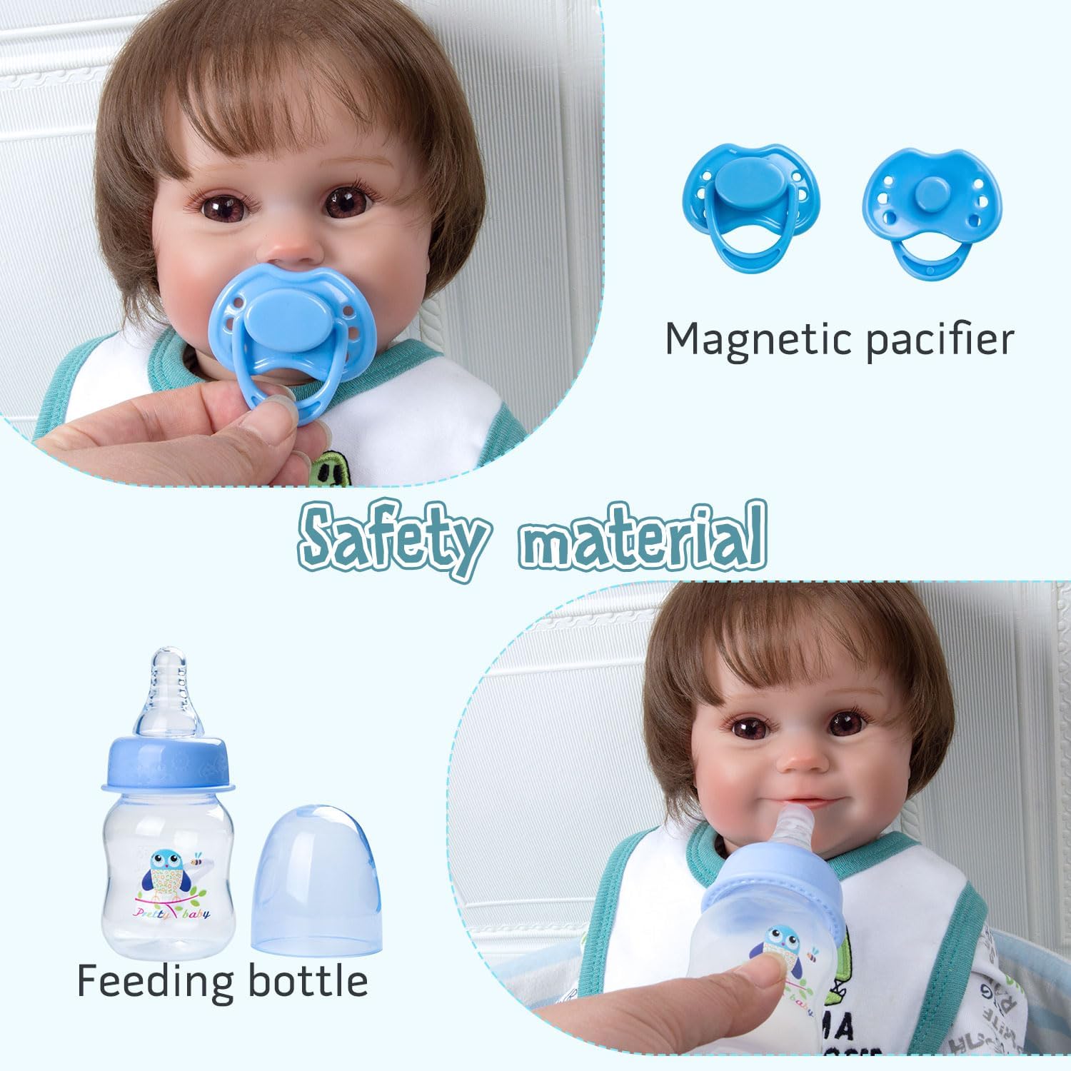 12Pcs Reborn Boy Baby Doll Clothes Accessories Dinosaur Clothes for Reborn Baby Doll 17-22 Inch Realistic Outfits with Bassinet Diapers Blue Newborn Doll Stuffs