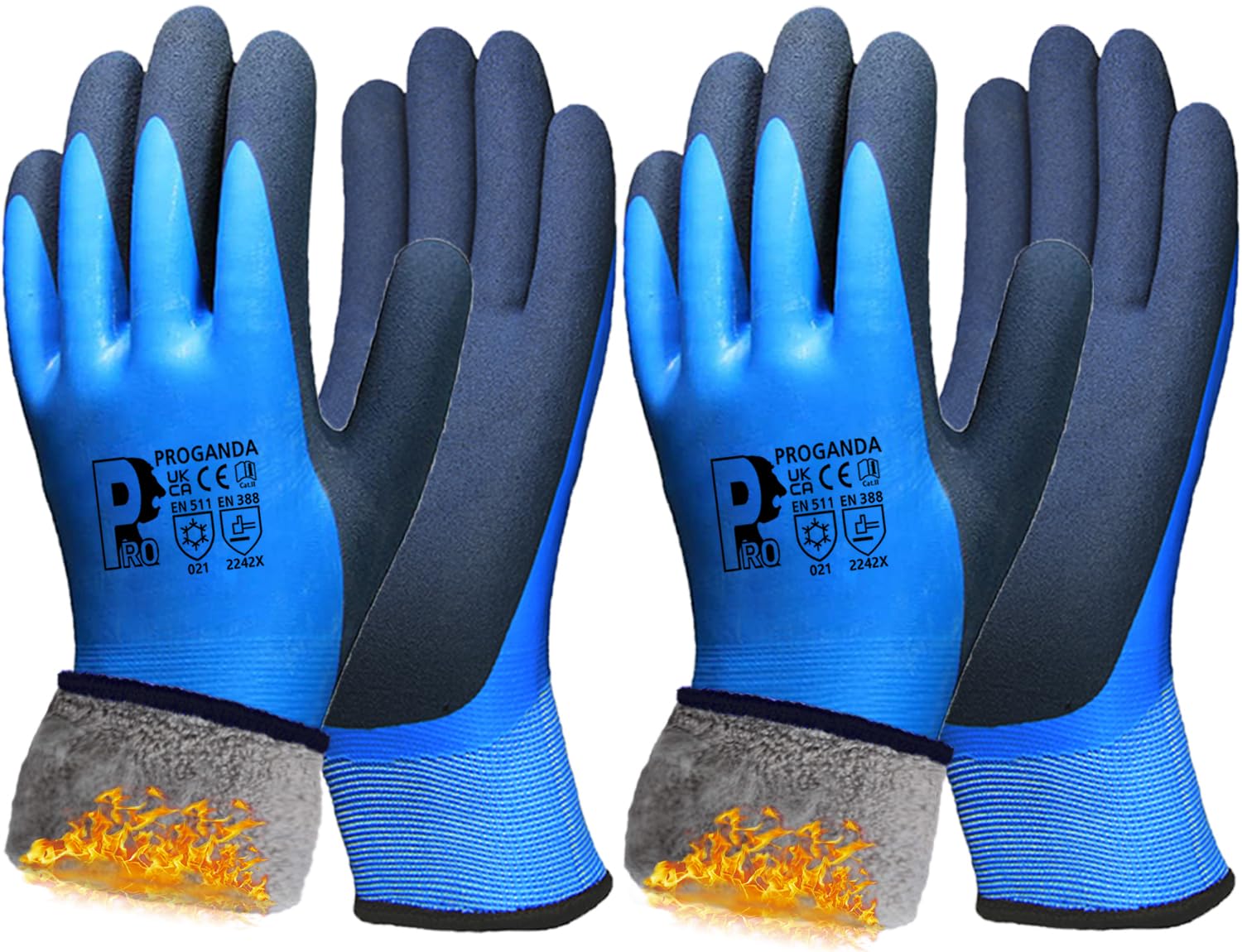 PROGANDA 2 Pairs Winter Work Gloves Waterproof Coating Superior Grip Thermal Fleece Liner Warm for Cold Weather Car Washing Gardening Fishing Snow Multipurpose