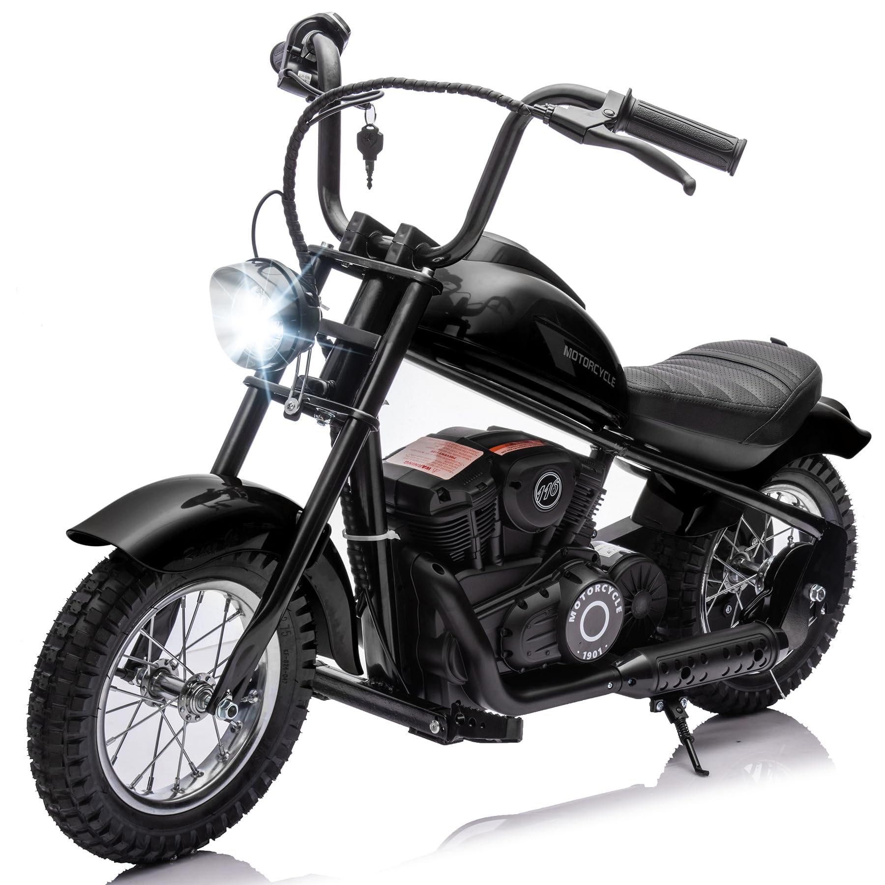 24V 9AH Electric Dirt Bike for Kids, 250W Strong Motor 13.6MPH Fast Speed Electric Retro Off-Road Motorcycle, Leather Seat Dirt Bike, LED Lights, Air-Filled Tires, Black