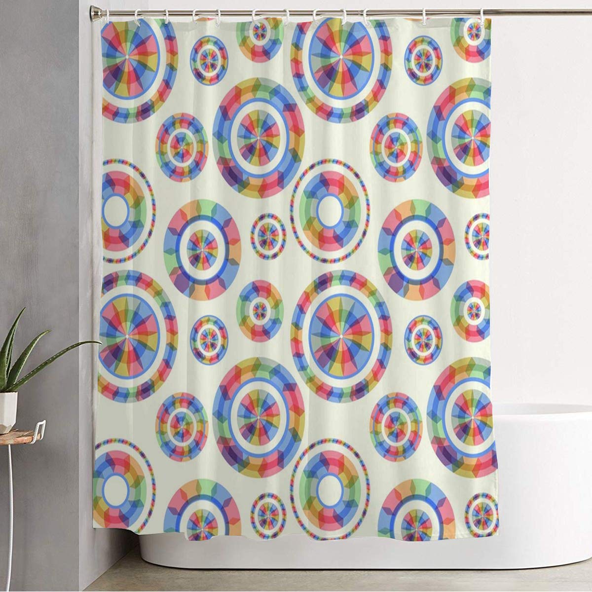 Anmbsk Shower Curtain for Bathroom Waterproof Beige Pattern Red Kaleidoscope Circles Abstract Glass Blue Beauty Caleidoscope Colors Contemporary Bath Curtain Polyester Fabric with Hooks 72" x 78"