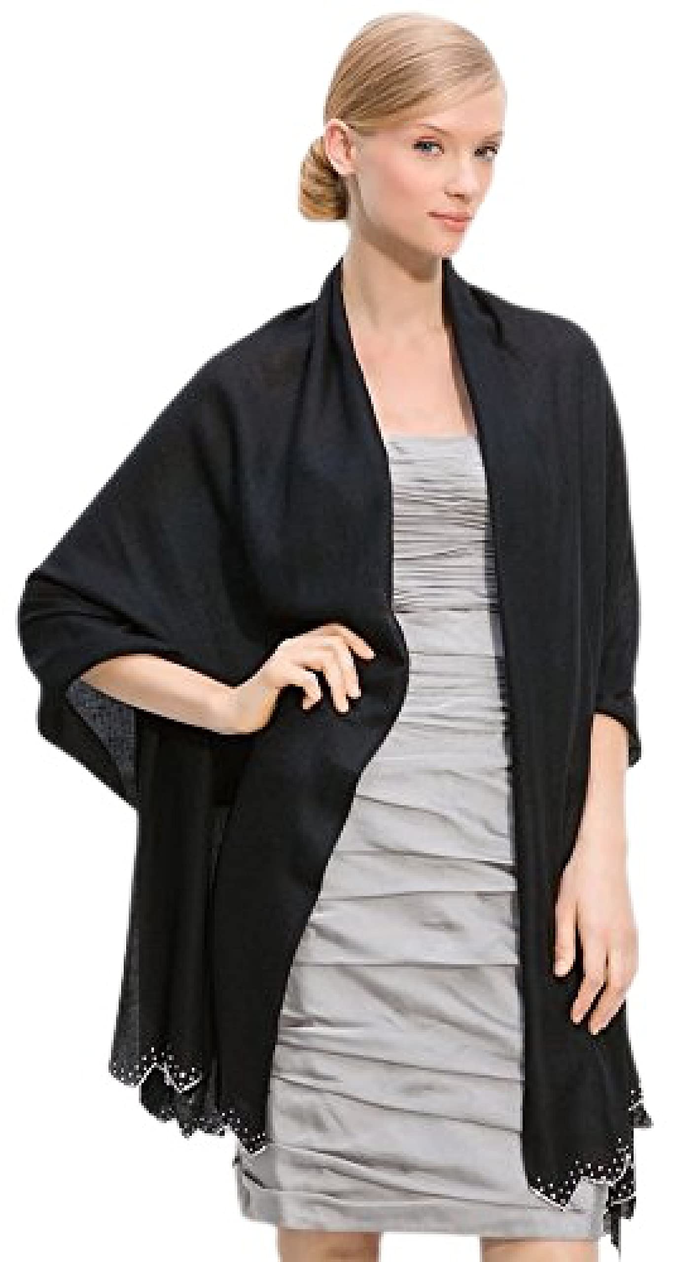 Micky London Women's Black Cashmere Swarovski Crystal Wrap Scarf