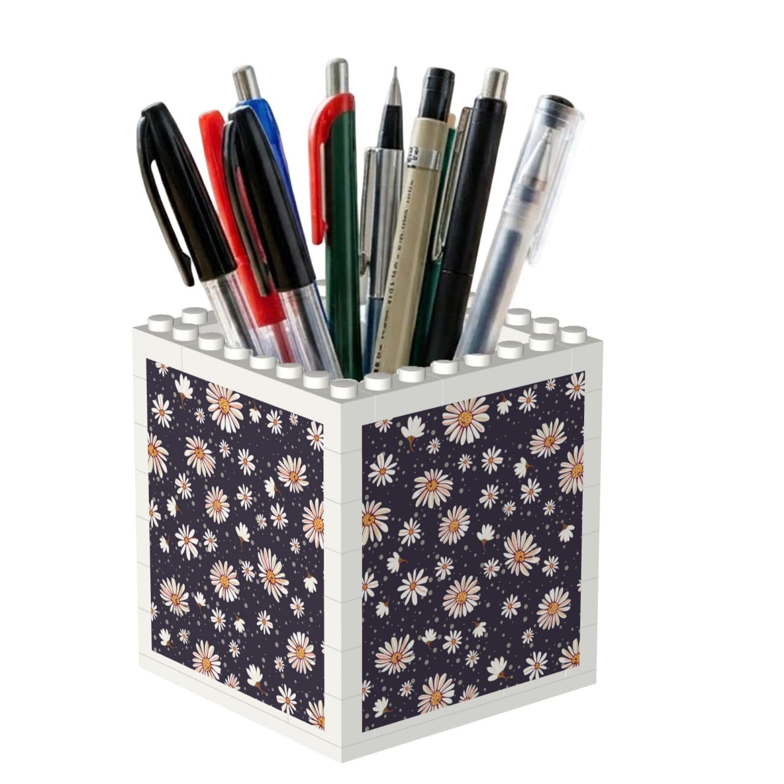 Poadnly Daisy Pattern, Pen Pot Pencil Holder for Office Home School, Compact Desk Organiser for Office Stationery