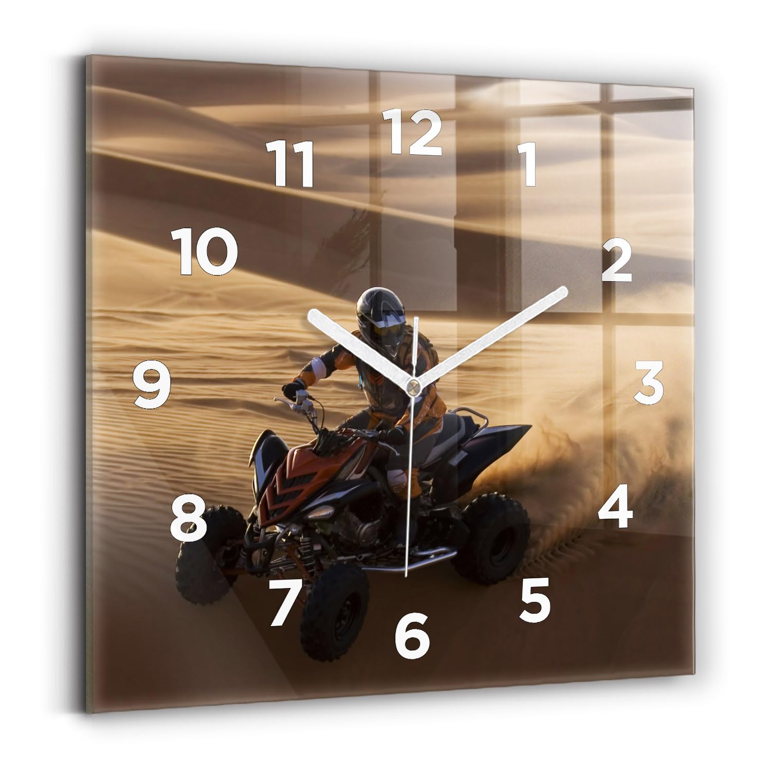 Horloge carrée Wallfluent décorative avec motif de quad dans le désert pour bureau