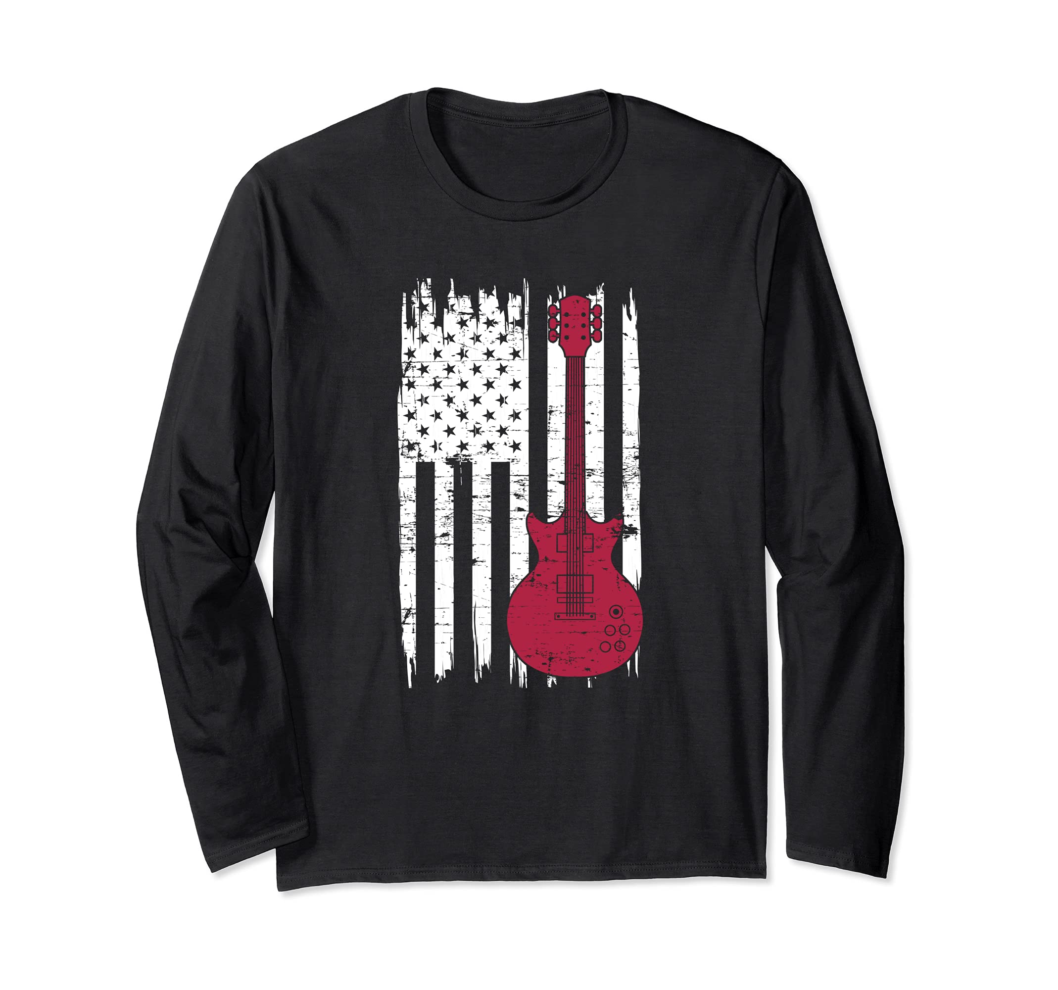Guitar Player American Pride Guitarist USA Flag Guitar Long Sleeve T-Shirt, Black