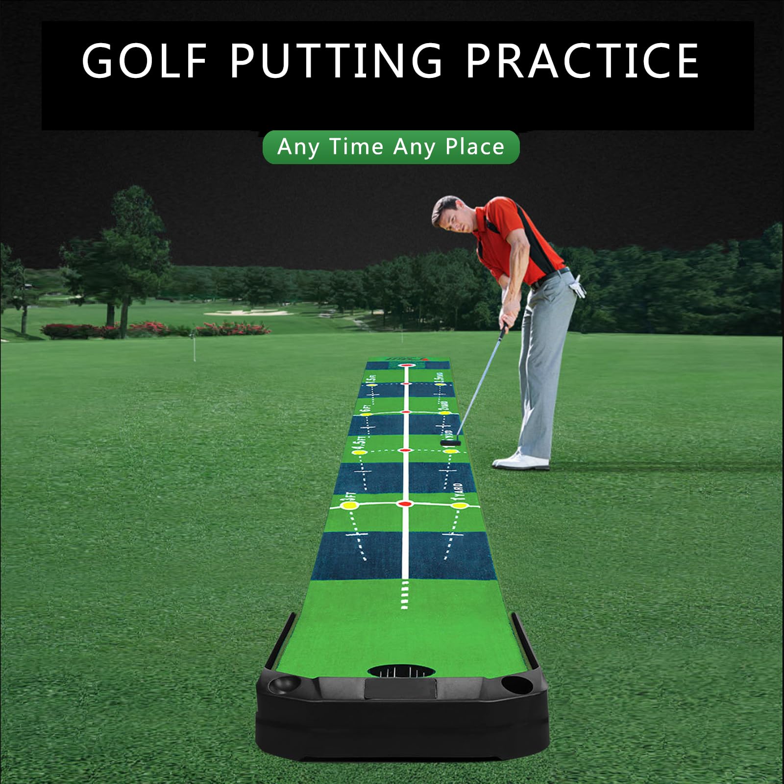 JINEKU Indoor Golf Putting Practice Mat for Adults and Kids, Electric Ball Return, Velvet Fabric, Golf Gifts for Home and Office, 3 Meters