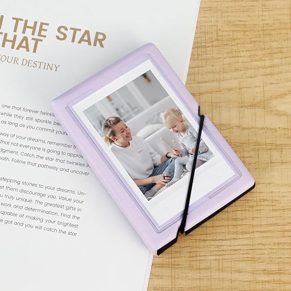 Small Photo Album Fits for Fujifilm Mini 12 11 9 8 90 70 40 EVO LiPlay Link Instant Camera Films, Mini Photo Album with 28 Pocket 2x3 Inch Pictures (Lilac Puple)