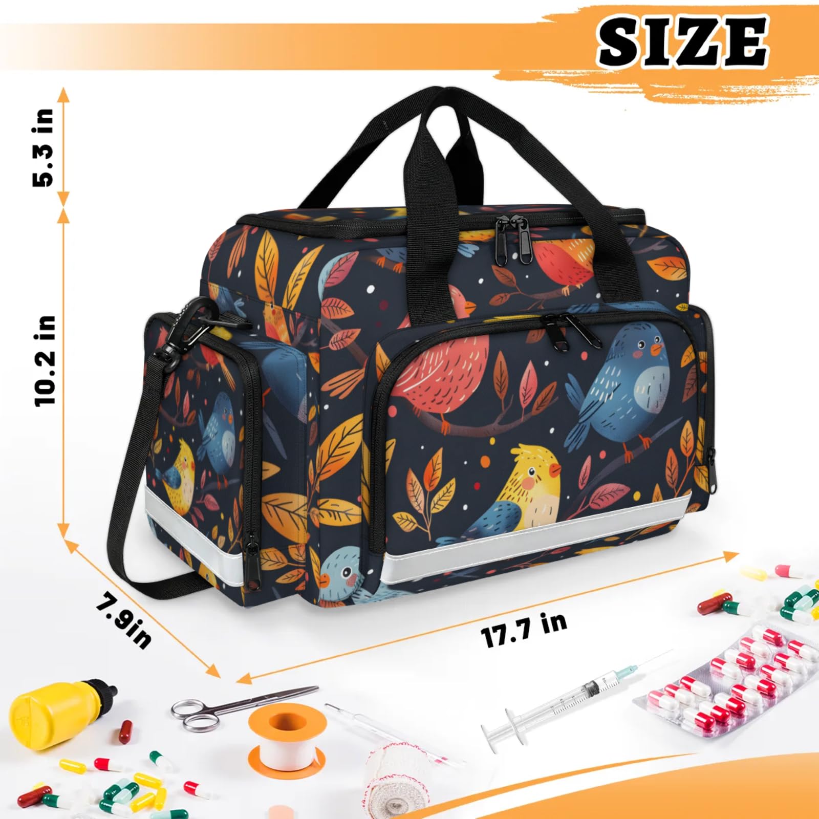 GzLeyigou First Aid Bags Empty, Forest Birds Emergency Bag First Aid Kit Multiple Compartment Kit Carrier On Call Trauma Bag For Paramedics Emergency Medical Supplies Kit