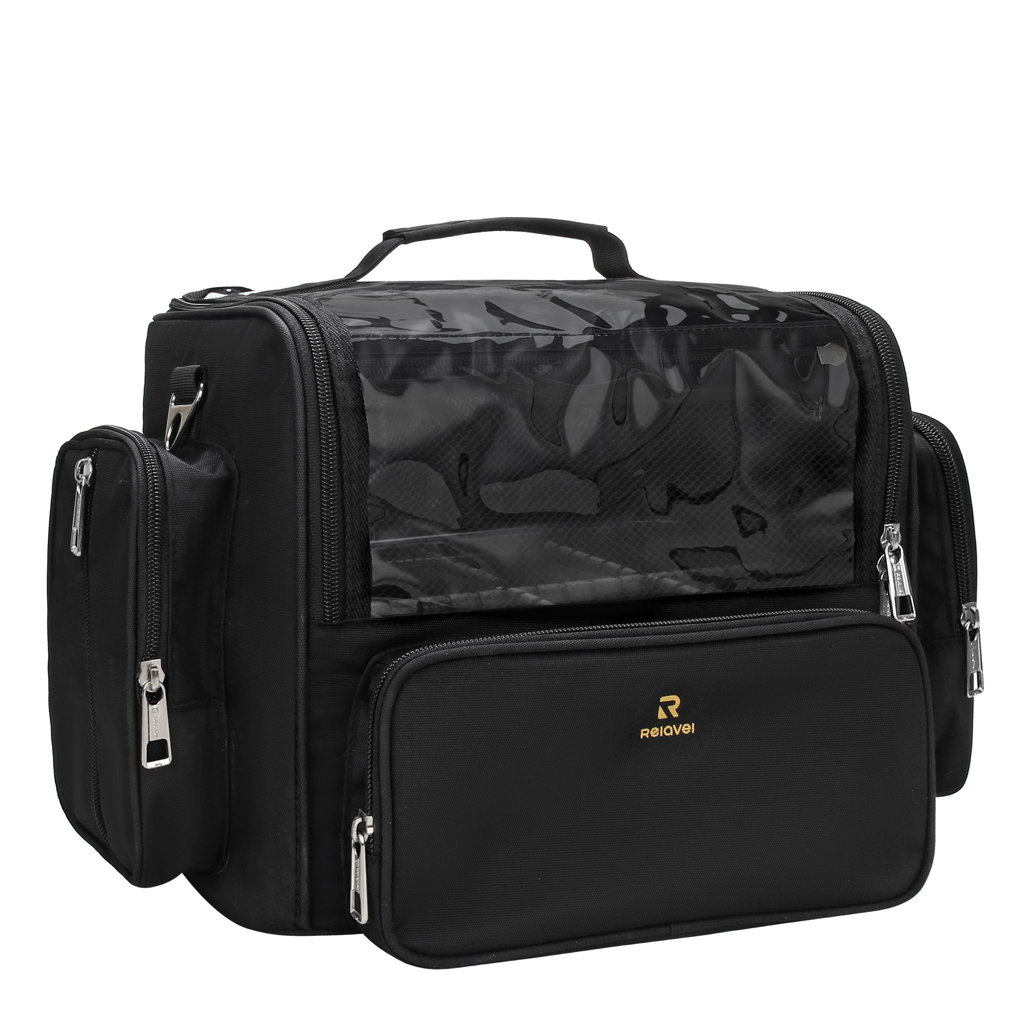 Makeup Brush Bag, Clear Makeup Brush Holder with Lid, Extra Large Capacity Travel Cosmetic Bag Makeup Artist Must Haves, Black Makeup Case, Make Up Organizers and Storage, with Adjustable Dividers