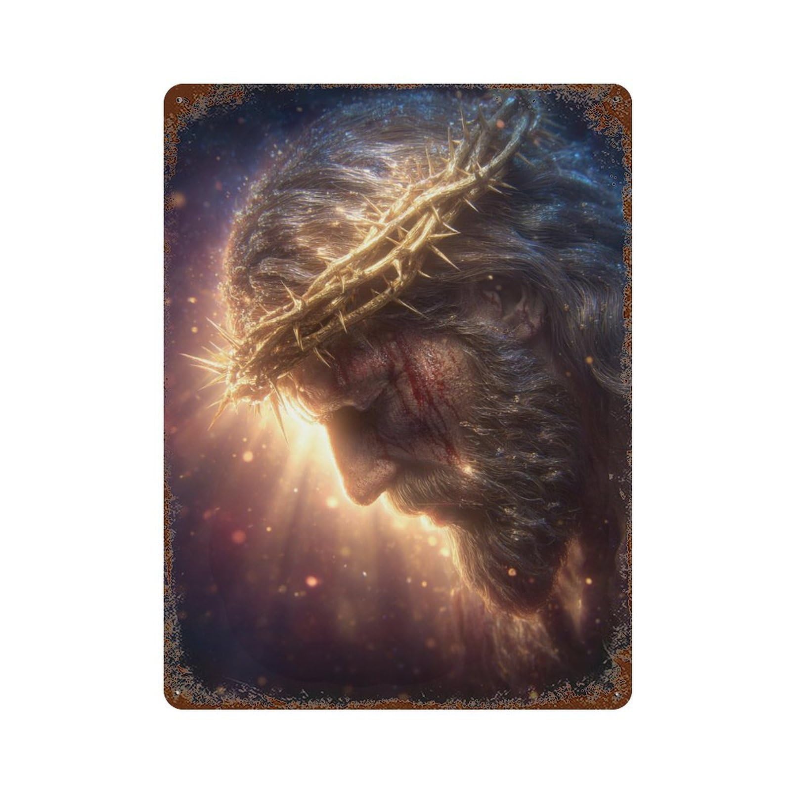 Jesus Christ Crown of Thorns Art Print -1 Decorative Tin Sign 15.7"x11.8", for Garage, Bar And Workshop Decor, Novelty Wall Decor