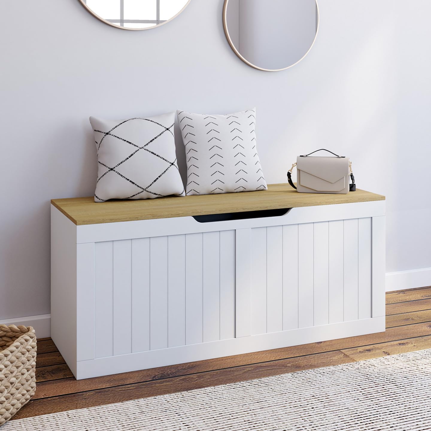 Cassapanca Halden In Legno Massello Di Pino Bianco - 91x48x47 Cm - Perfetta Per Corridoio, Camera Da Letto O Ingresso