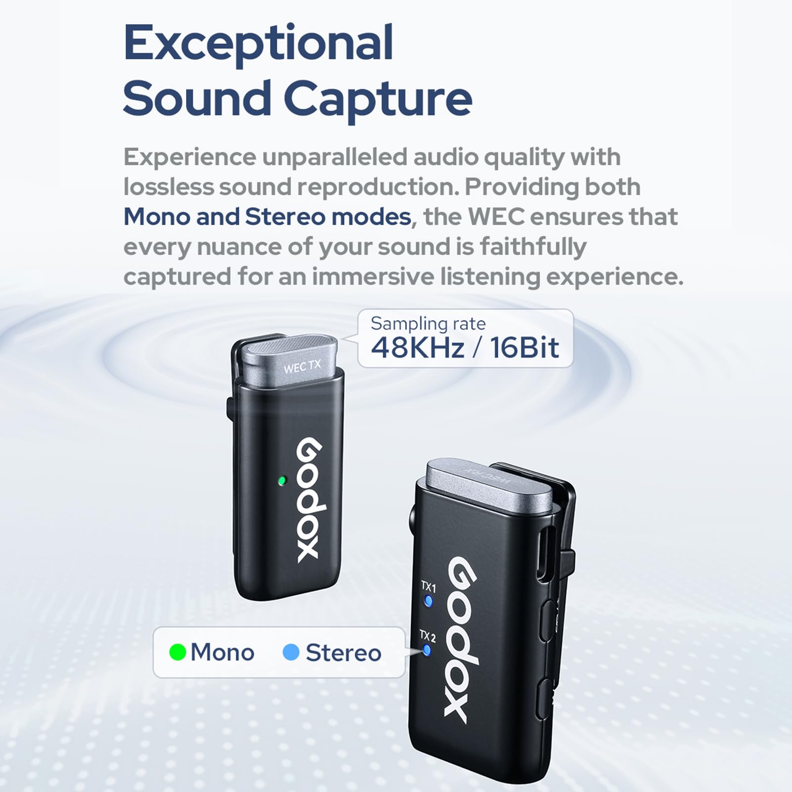 GODOX WEC Kit2 - Sistema de micrófono inalámbrico de 2.4 G, cancelación de ruido, transmisión de 200 m, batería integrada con funda de carga para smartphone, cámara réflex digital, portátil de 3,5 mm