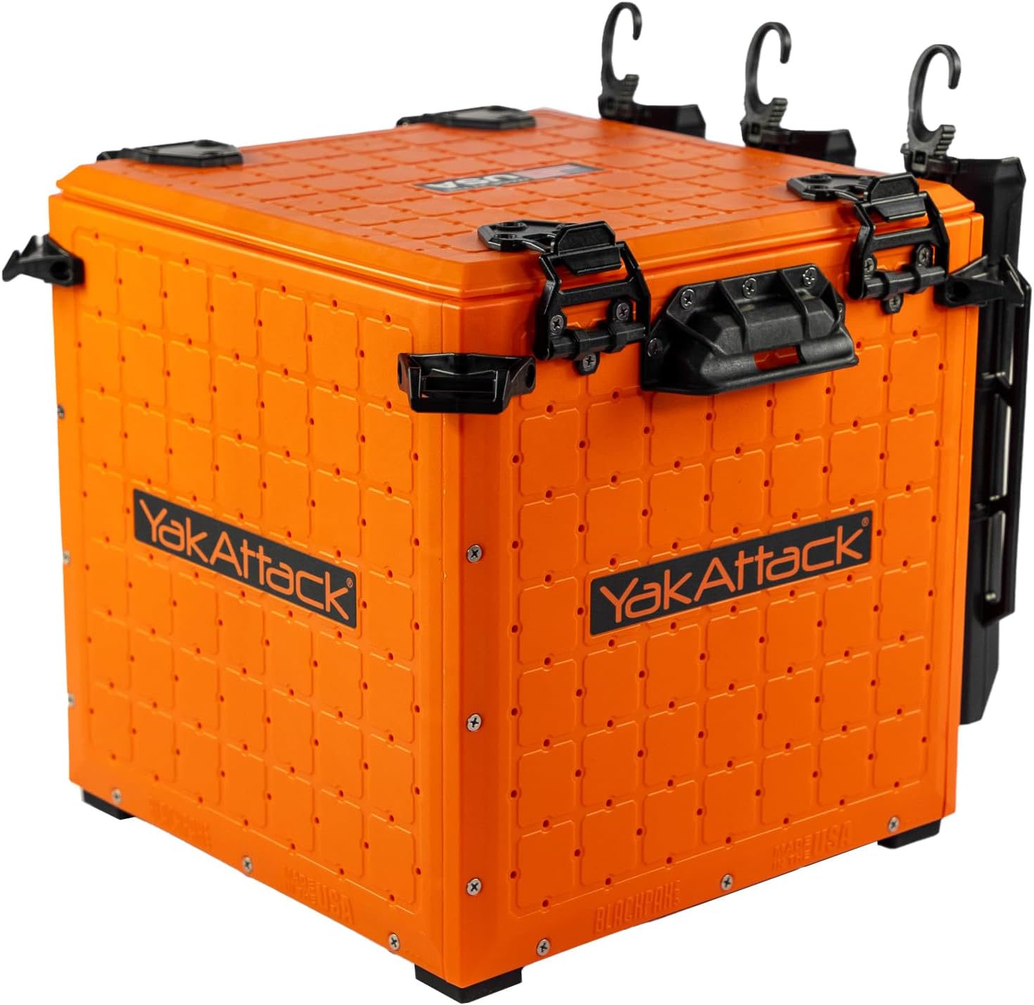 YakAttack BlackPak Pro Kayak Fishing Crate – Includes 3 Attachable Fishing Rod Holders, 13″ x 13″ – YakAttack Orange | Kayak Fishing Accessories
