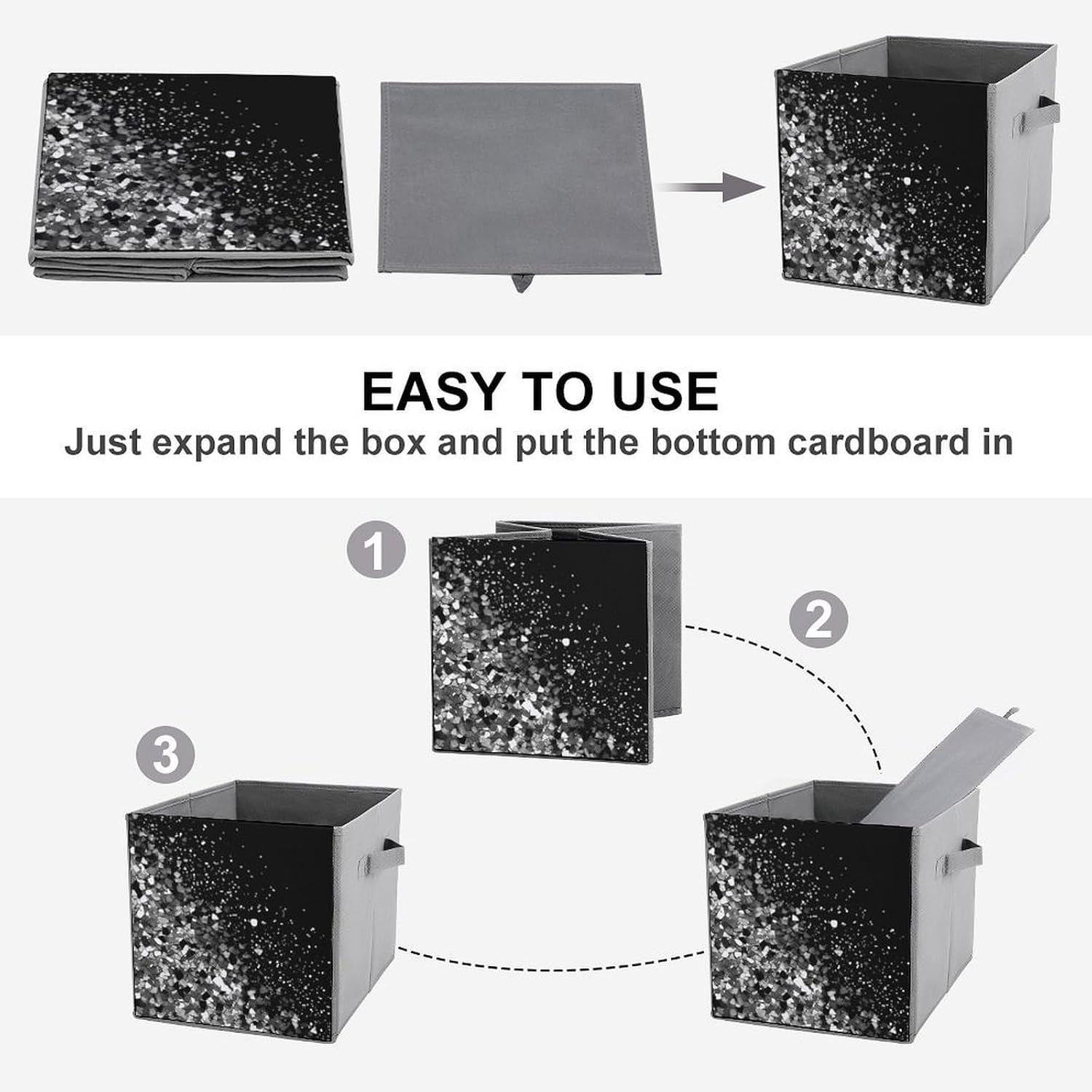 Folding Storage Bins Oxford Fabric Clothes Storage Boxes with Handles | Black White Glitter Cube Organizer, Easy to Store, Multi Functional Cube Storage Organizer for Office Bedroom