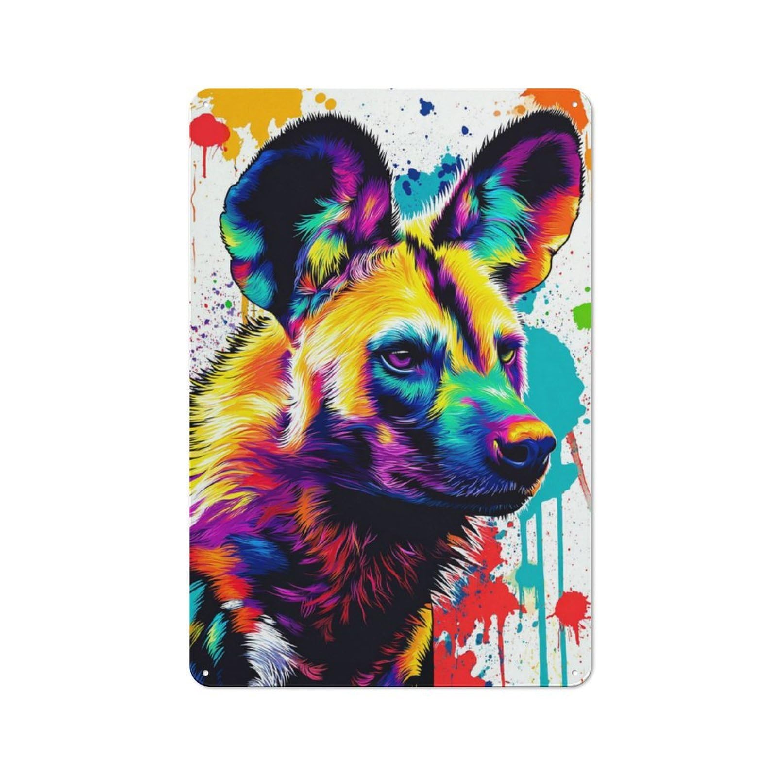 Junmoney Colorful Wild Dog Portrait -4 Classic Decorative Tin Plaque 30X20cm Featuring Novelty Wall Art For Home, Shop, Pub Or Studio Wall