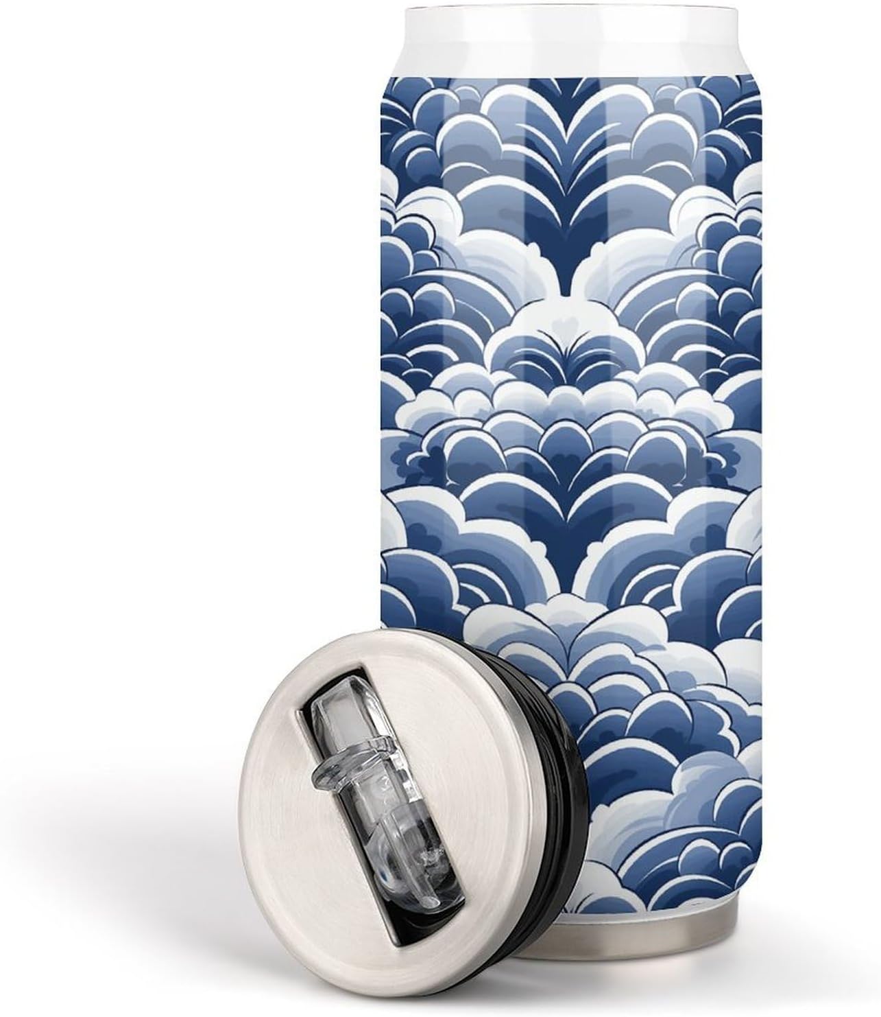 Stainless Steel Cups Blue And White Printed Coke Cup Stainless Steel Insulated Cups with Lid And Straw