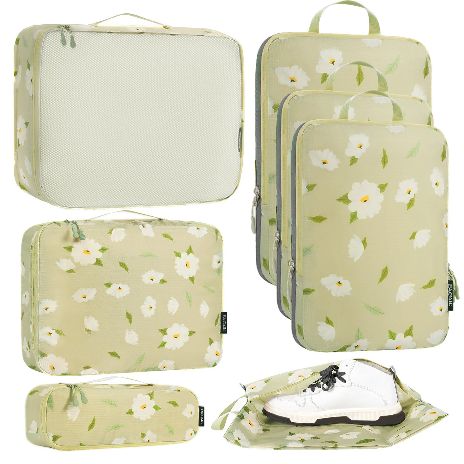 Bagail Ultralight Compression Cubes 7 Set - 3 Packing Cubes, 3 Organizers, and 1 Shoe Bag