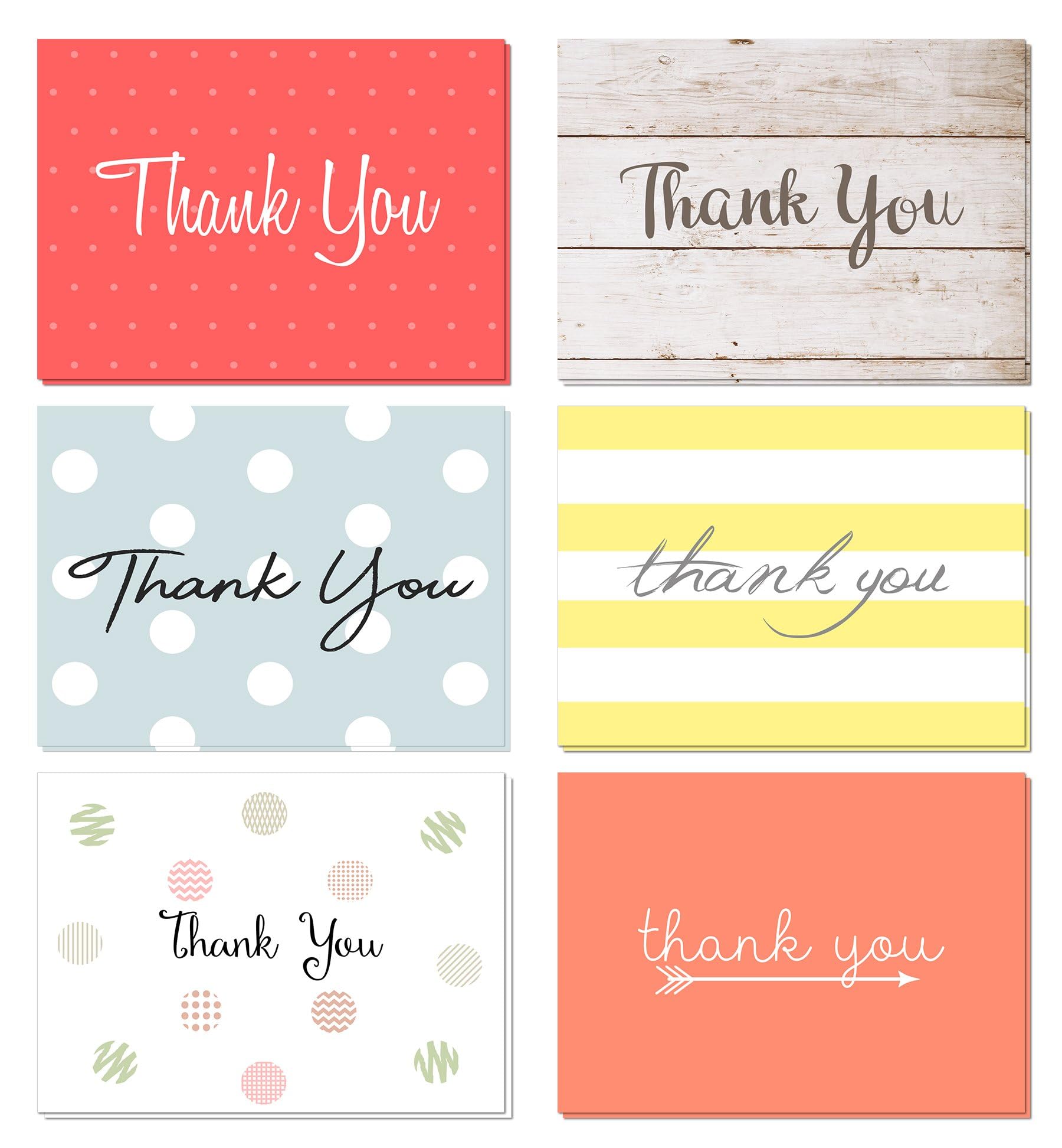 Oaklyn 48 Pack Thank You Cards with Envelopes 4"x 5.25" for Weddings, Baby Shower, Birthday Parties, Business, and Graduation Thank You Cards Blank - Assorted