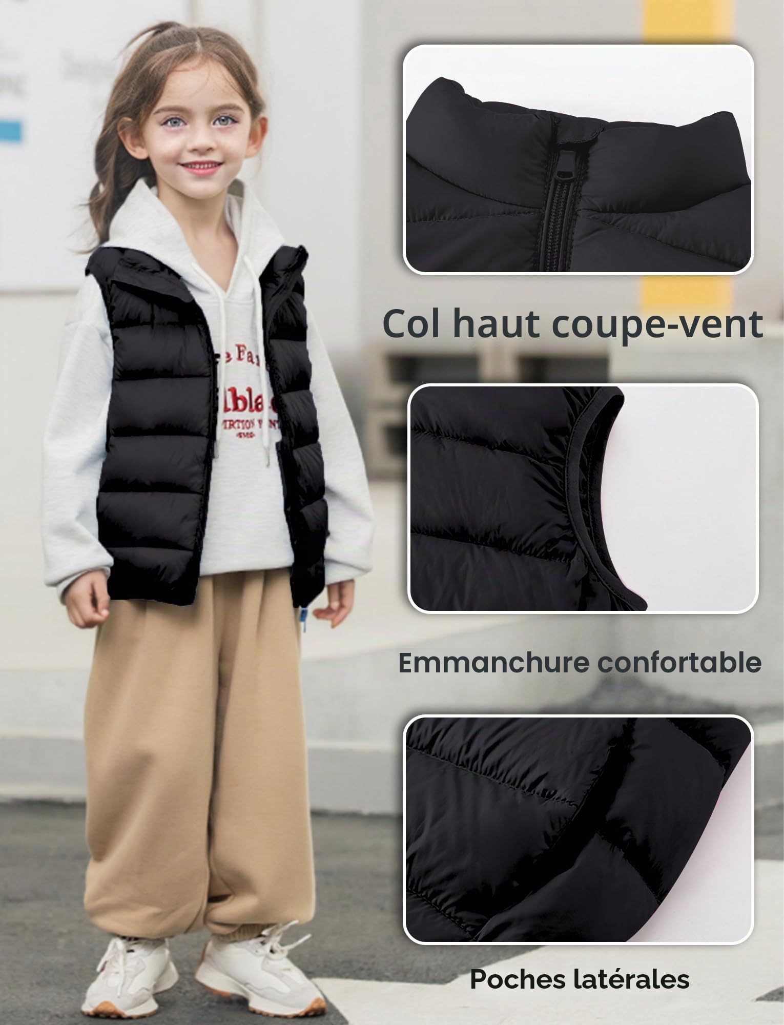 Maeau - Gilet Sans Manches Fille Col Haut Veste Chaude Légère Sans Manches Manteaux en Duvet Enfants Garçon Gilet en Duvet Printemps Automne Hiver 2-12 Ans