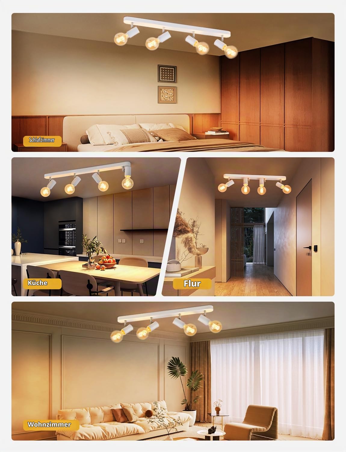 KYOTECH Deckenlampe 4 Flammig E27 Aluminium 350° Schwenkbar Max. 60W