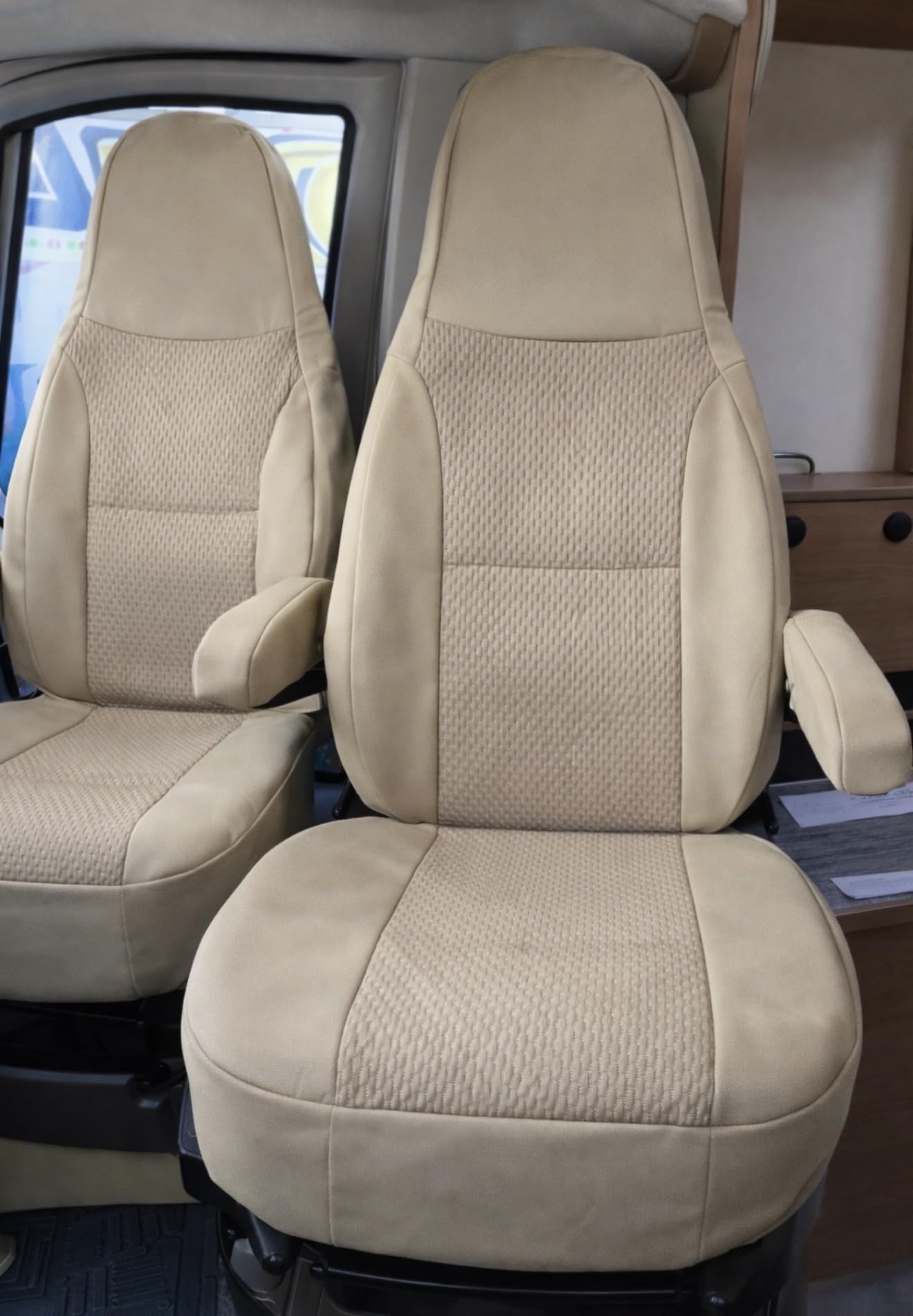 Generisch Housses de siège pour autocaravana, pilote, siège conducteur et passager, 2 places, tissus de haute qualité, lavables, lot de 1+1 (beige)