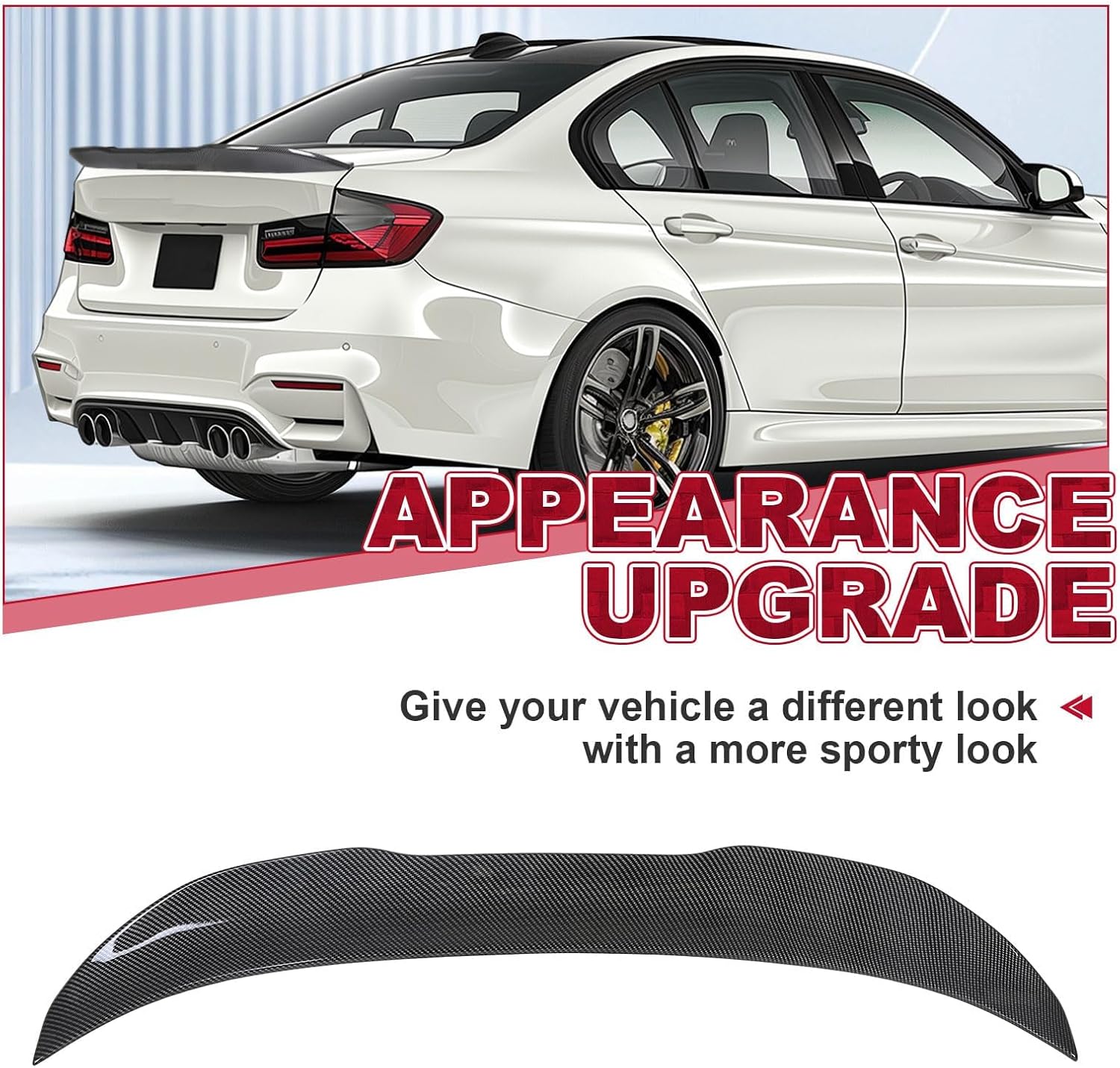 ECOTRIC Trunk Spoiler Compatible with 2012-2018 F30 3 Series Sedan & 2015-2018 BMW F80 M3 Sedan for 320i 325i 328d 330e 330i 340i 328i 335i Carbon Fiber Color Rear Wing
