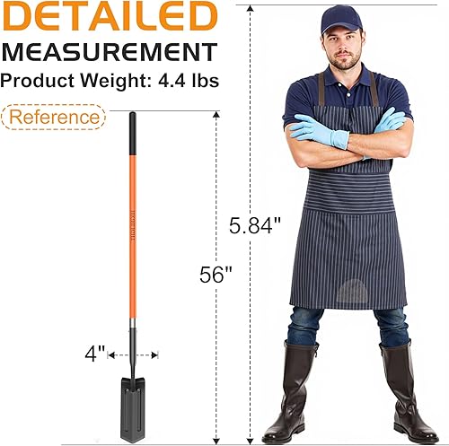 Miniatura 6 de Pala de zanja para excavar, pala de zanja de 4 pulgadas con mango de fibra de vidrio naranja, pala estrecha para excavar, jardinería y paisajismo,