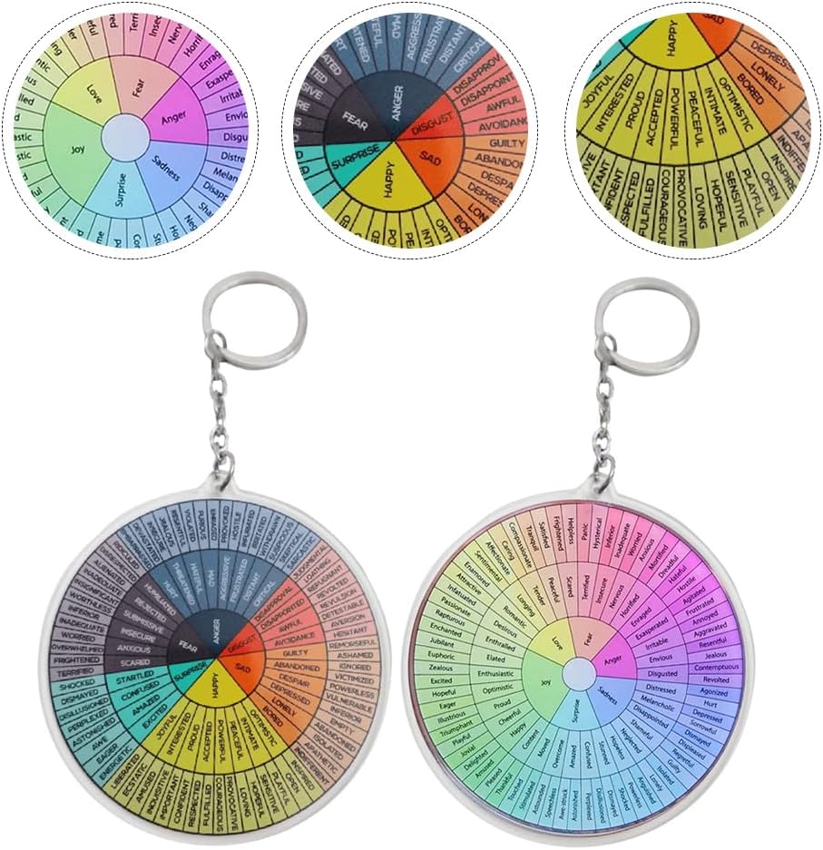 CALLARON 2Pcs Feelings Keychain for Kids Adults Acrylic Mood Wheel Keychain Feeling Wheel Purse Keyrings Pendant Double-Sided s