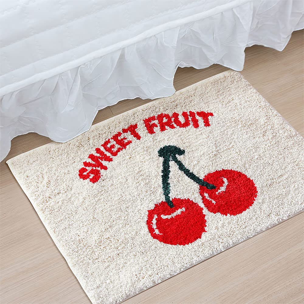 Tapis de salle de bain cerise 50x80 cm doux et antidérapant