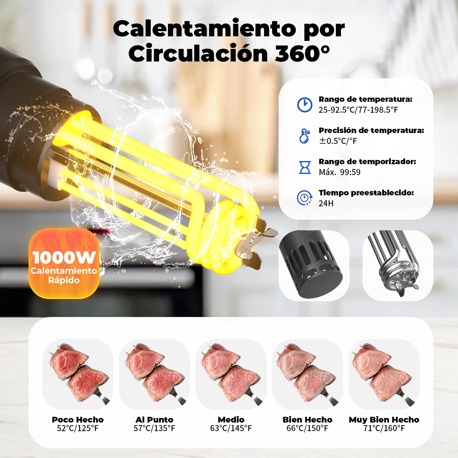 Roner Cocina Baja Temperatura Sous Vide Roner con Función de Reserva 1000W Circulador de Inmersión Termal Temporizador Digital Temperatura Precisa