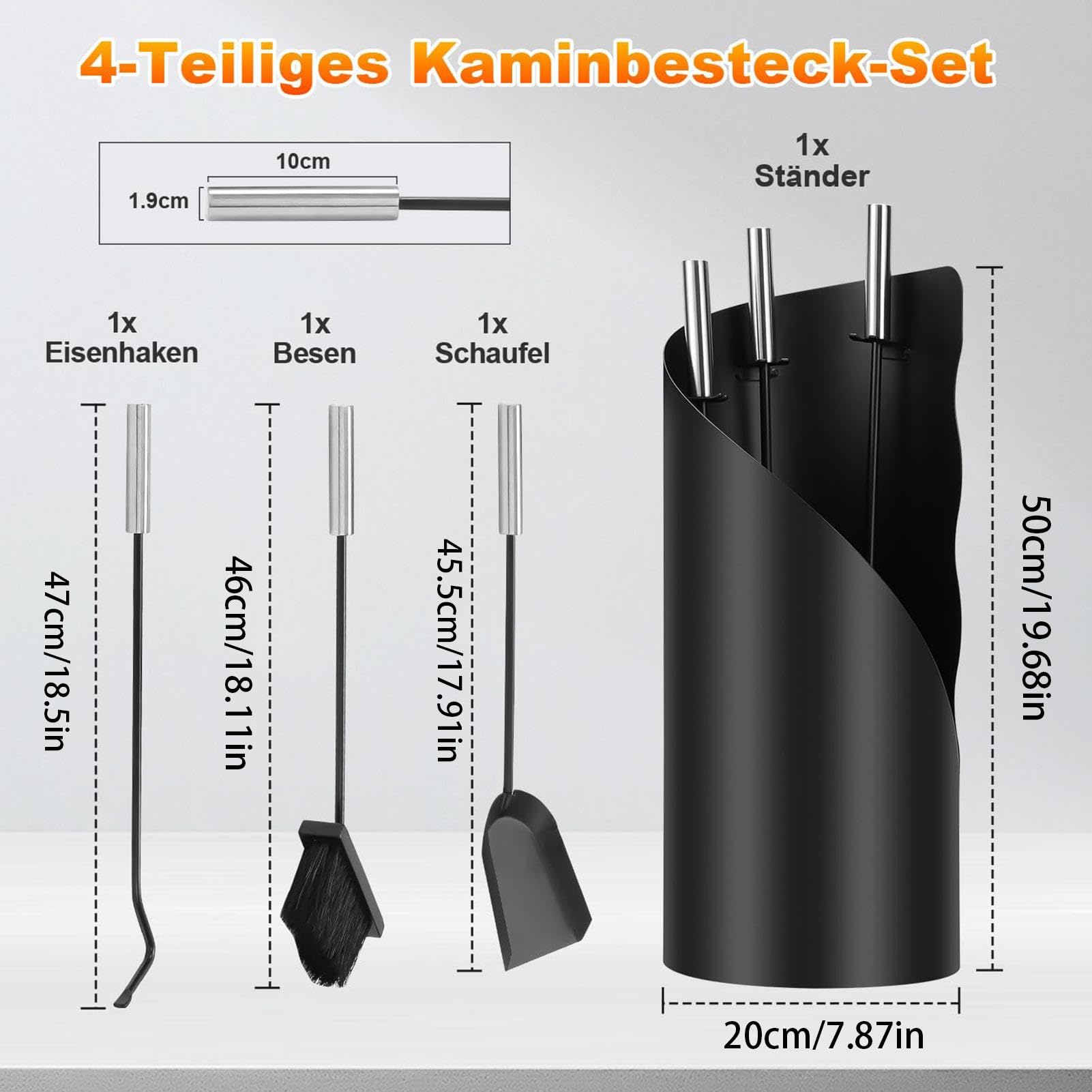 Herramientas para chimenea, juego de 4 herramientas modernas y portátiles de hierro para chimenea, accesorios profesionales para chimenea, juego ergonómico de cocina para interiores