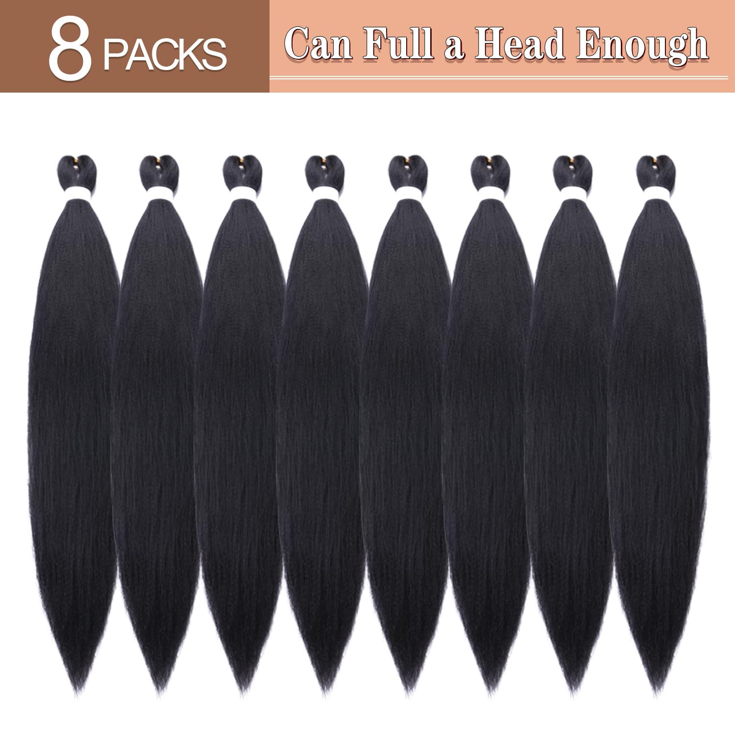 Braiding Hair Pre Stretched 8 Packs 24 Inch Long Black Braid Professional Prestretched Synthetic Braiding Hair Extensions for Twist or Braid (1B#, 24 Inch (Pack of 8))